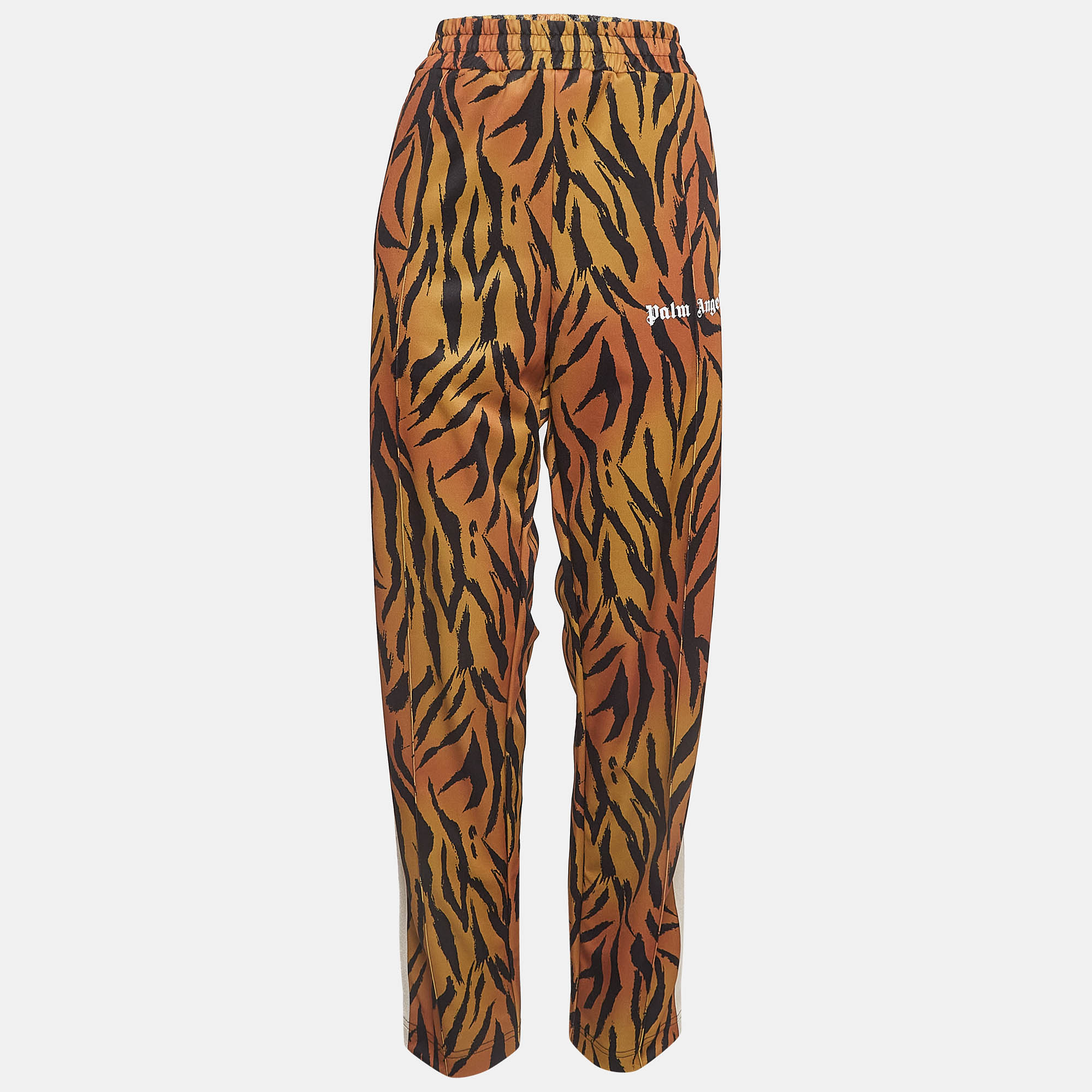 Palm angels orange tiger print knit side stripe detail track pants xl