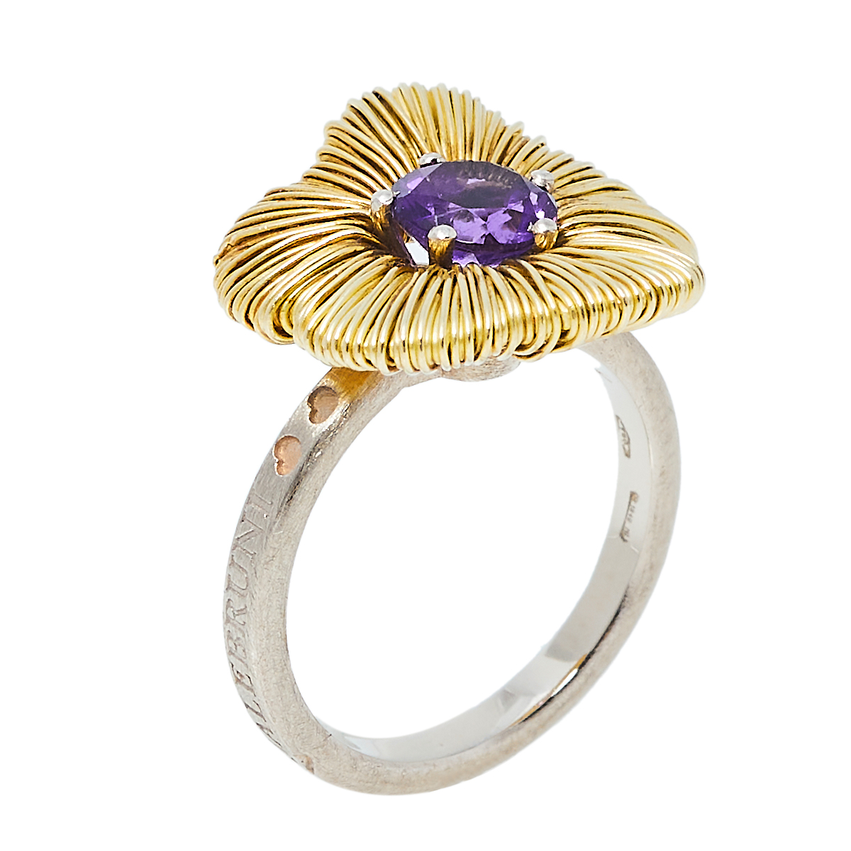 Pasquale Bruni Penelope Amethyst 18K Two Tone Gold Flower Ring Size 53