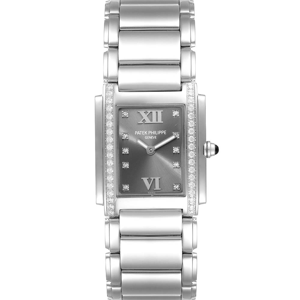 Patek Philippe Grey Diamonds Stainless Steel Twenty-4 4910 Women's Wristwatch 25 x 30 MM