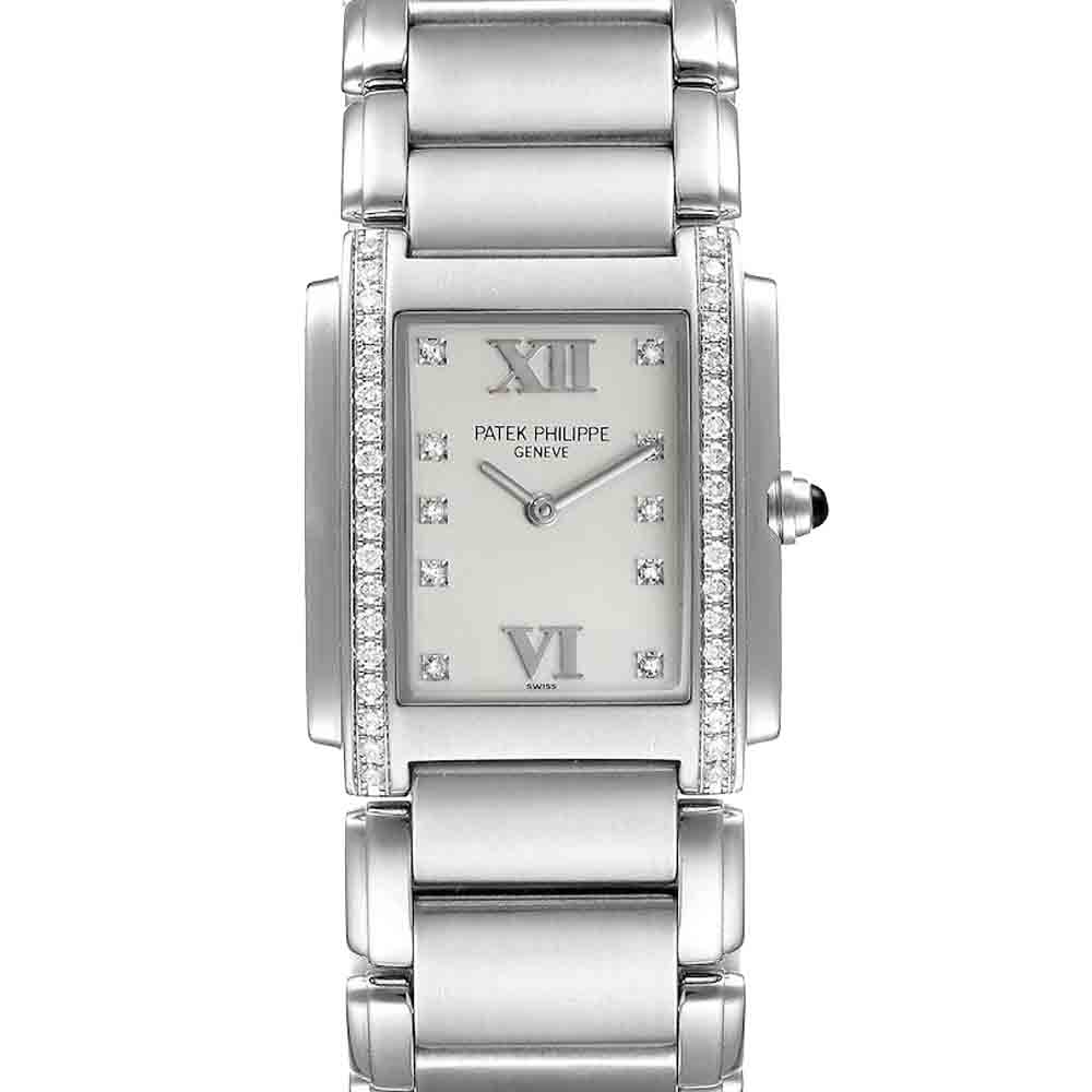 Patek Philippe Silver Stainless Steel Diamond Twenty-4 Quartz 4910 Women's Wristwatch 25 x 30 MM