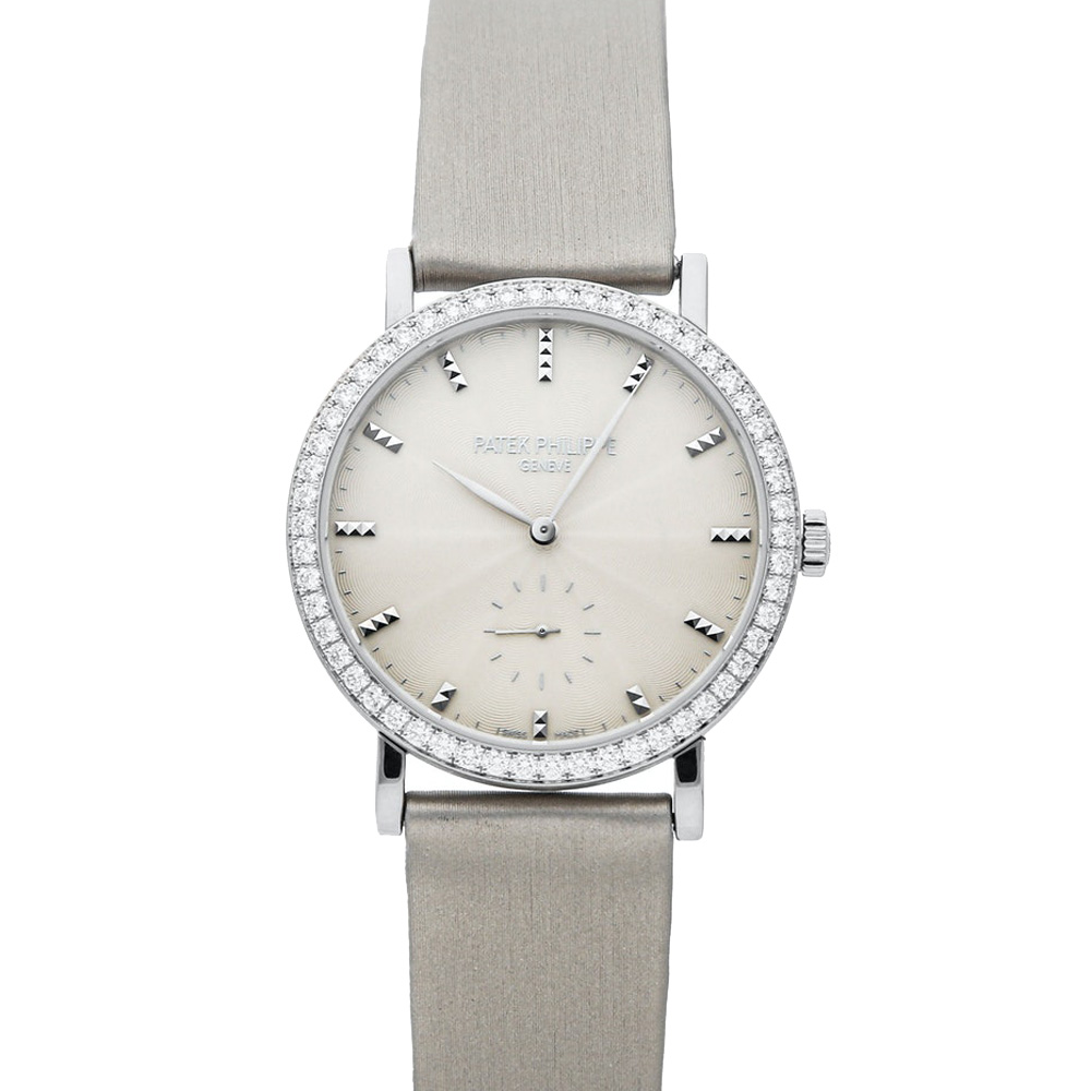 Patek Philippe Cream Diamonds 18K White Gold Calatrava 7120G-001 Women's Wristwatch 31 MM