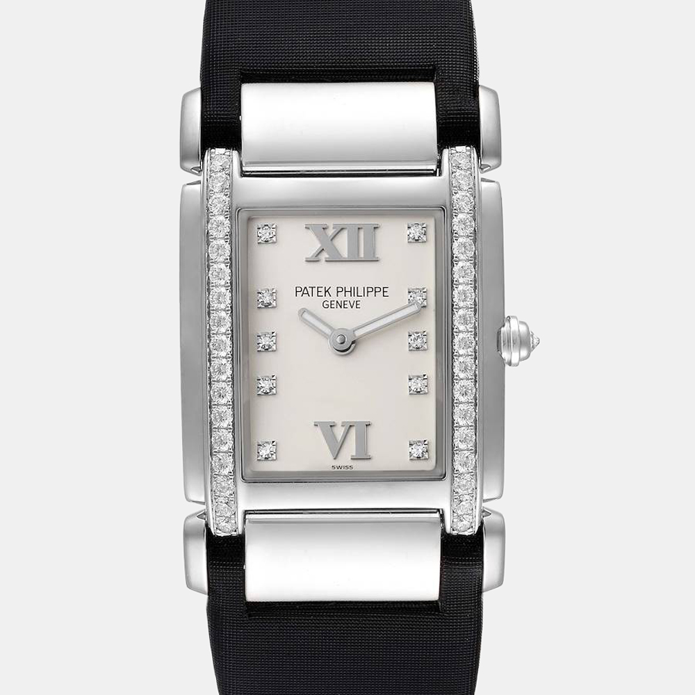 Patek Philippe Silver Diamond 18k White Gold Twenty-4 4920R Women's Wristwatch 25 Mm