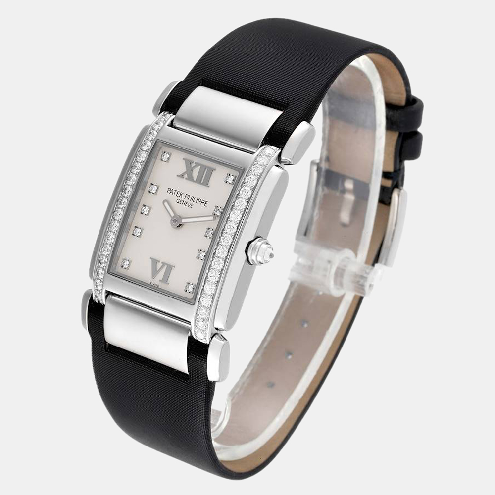 Patek Philippe Silver Diamond 18k White Gold Twenty-4 4920R Women's Wristwatch 25 Mm