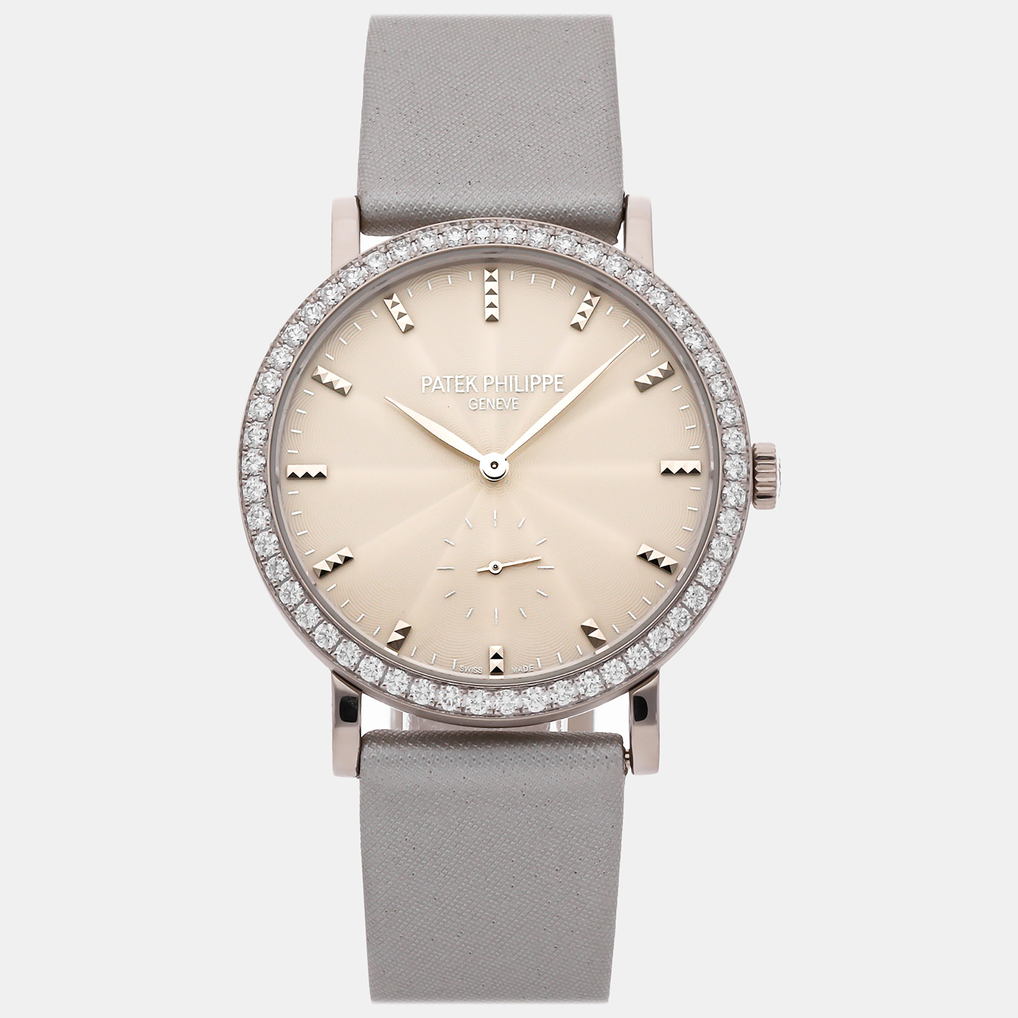 Patek Philippe Cream 18k White Gold Calatrava 7120G-001 Manual Winding Women's Wristwatch 31 Mm