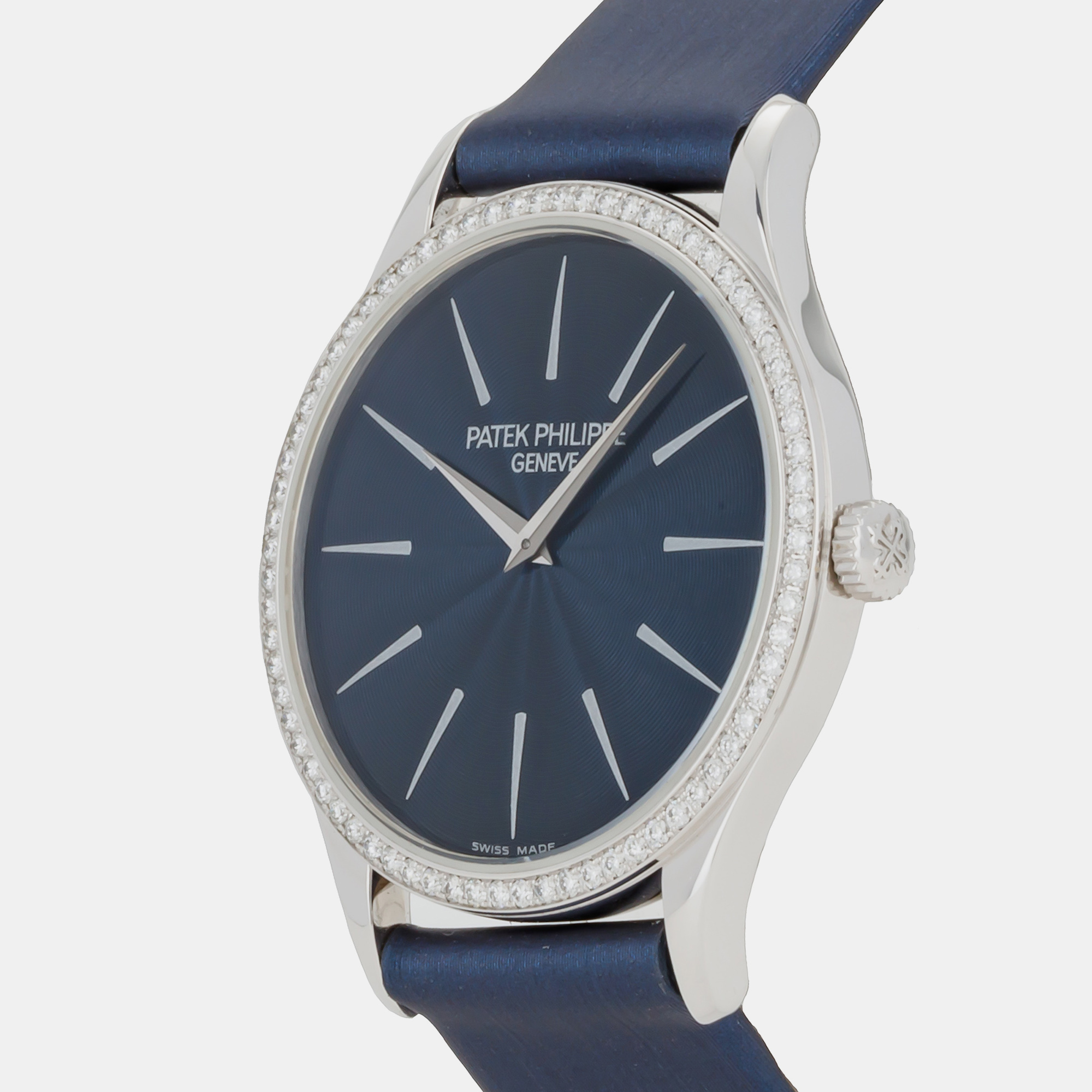 Patek Philippe Blue 18k White Gold Calatrava 4896G-001 Manual Winding Women's Wristwatch 33 Mm