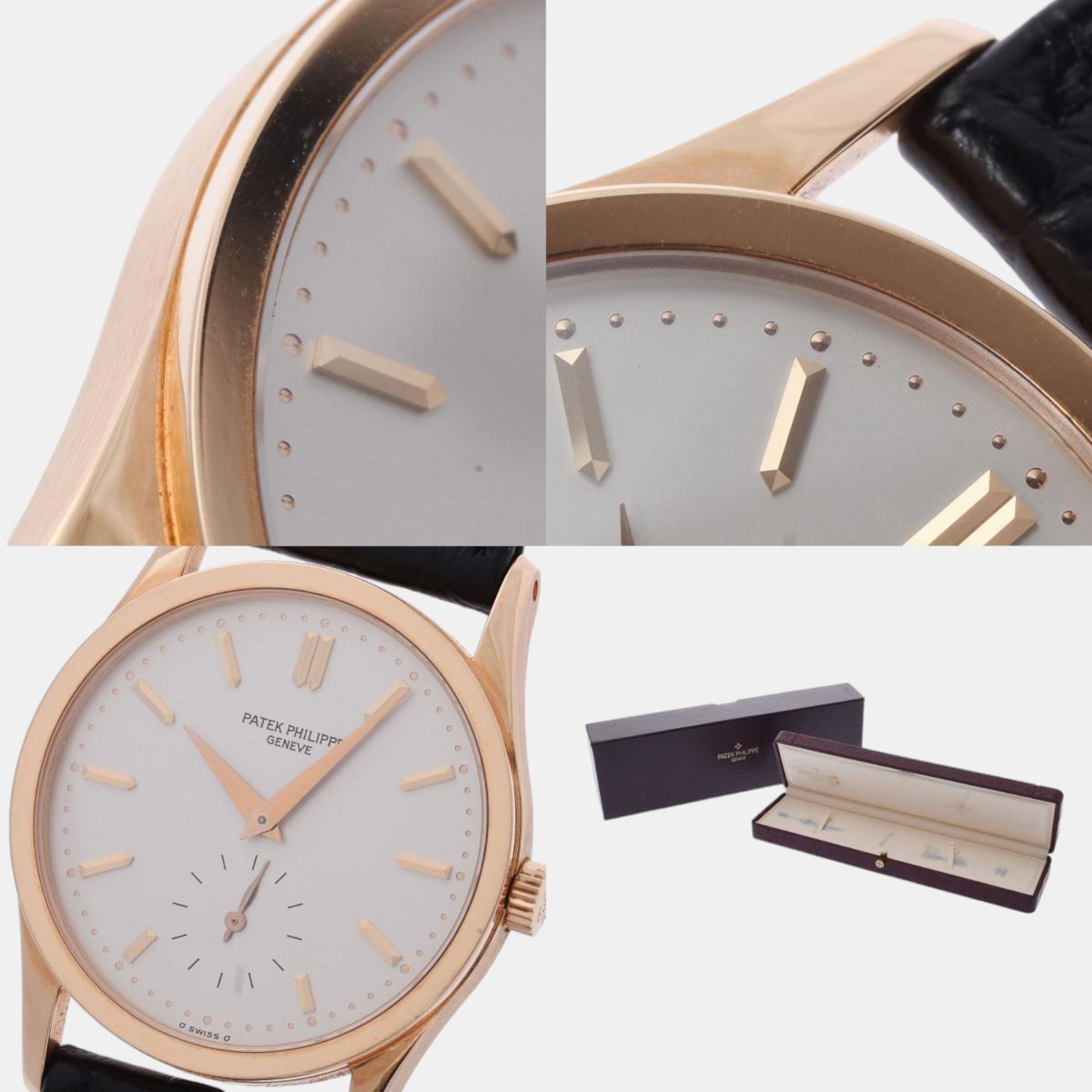 Patek Philippe Silver 18k Rose Gold Calatrava 3796R-014 Manual Winding Women's Wristwatch 30 Mm