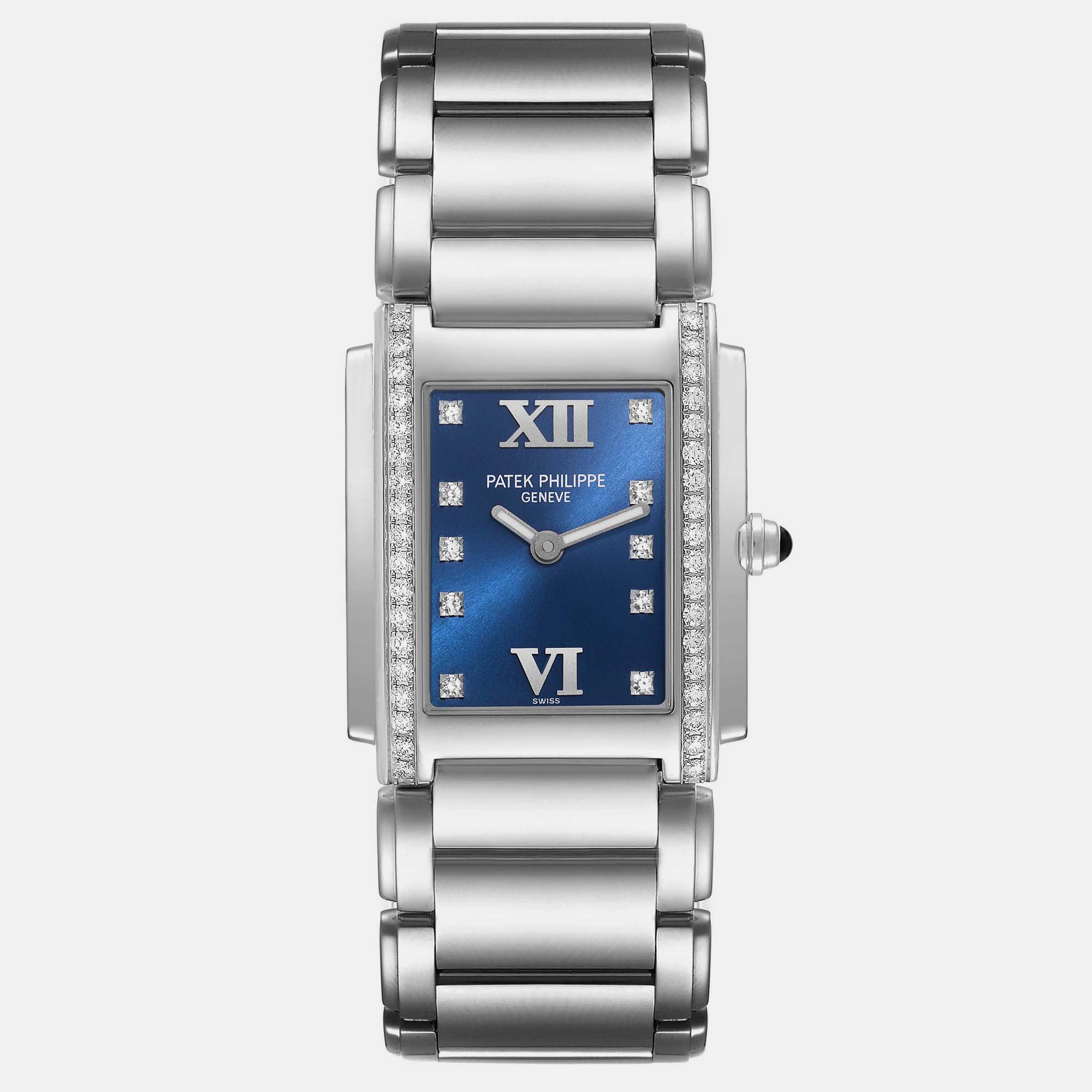 Patek Philippe Blue Diamond Stainless Steel Twenty-4 4910 Quartz Women's Wristwatch 25 X 30 Mm
