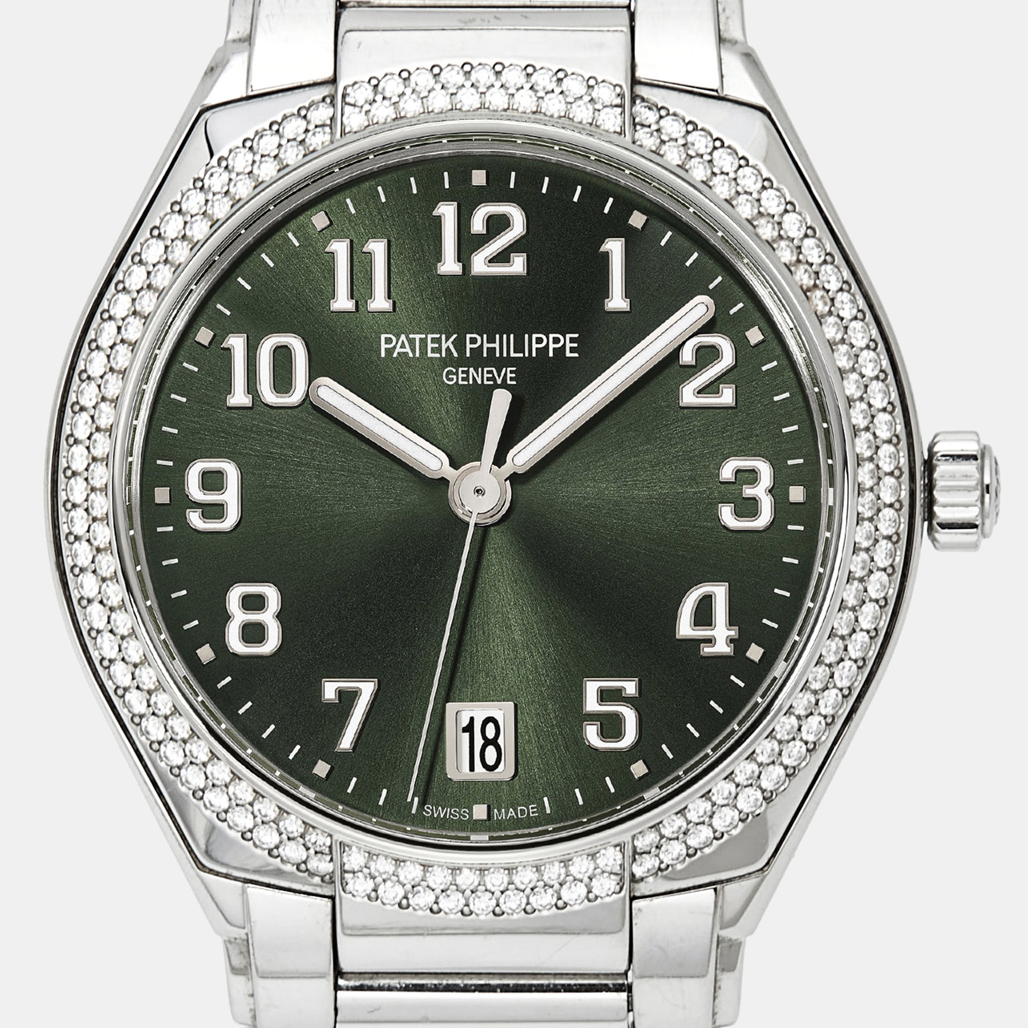 Patek Philippe Olive Green Stainless Steel Diamond Twenty-4 7300/1200A-011 Women's Wristwatch 36 Mm