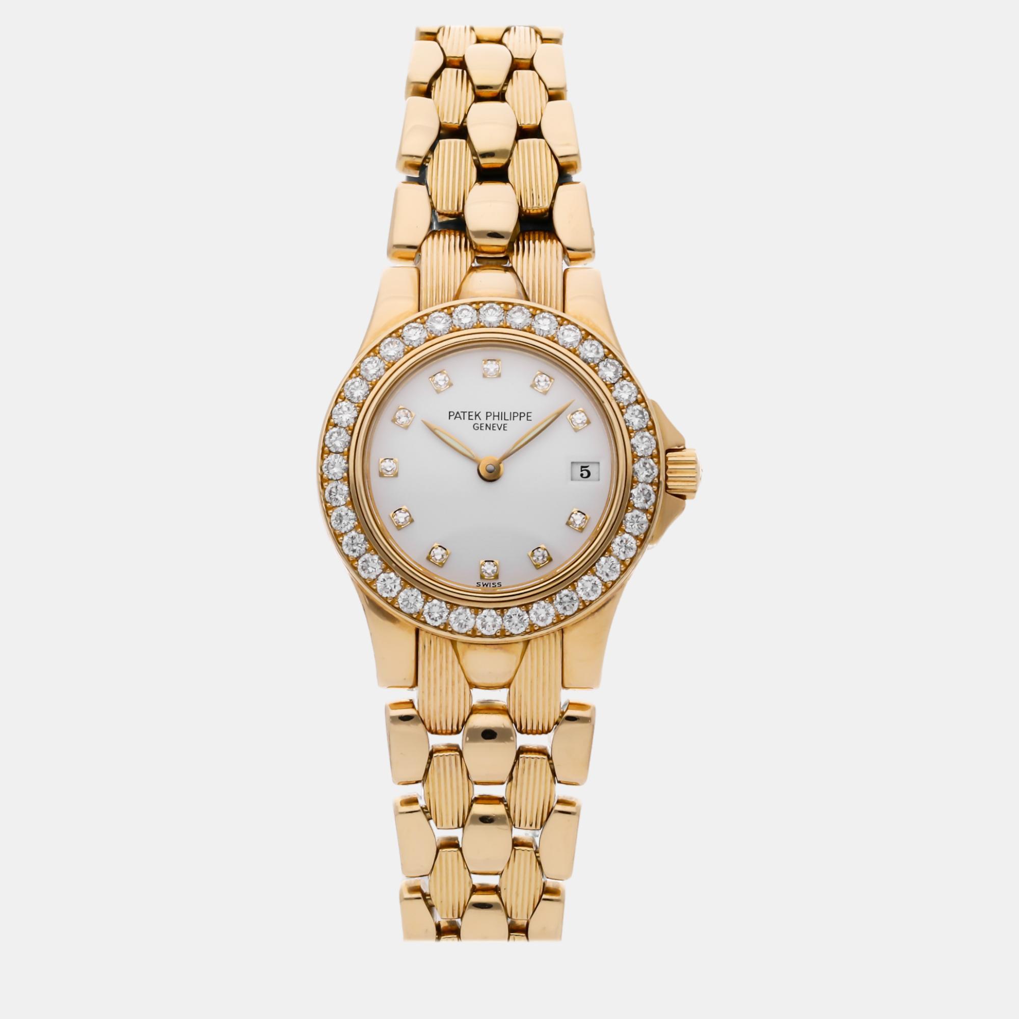 Patek philippe white 18k yellow gold neptune 4881/110j quartz women's wristwatch 26 mm