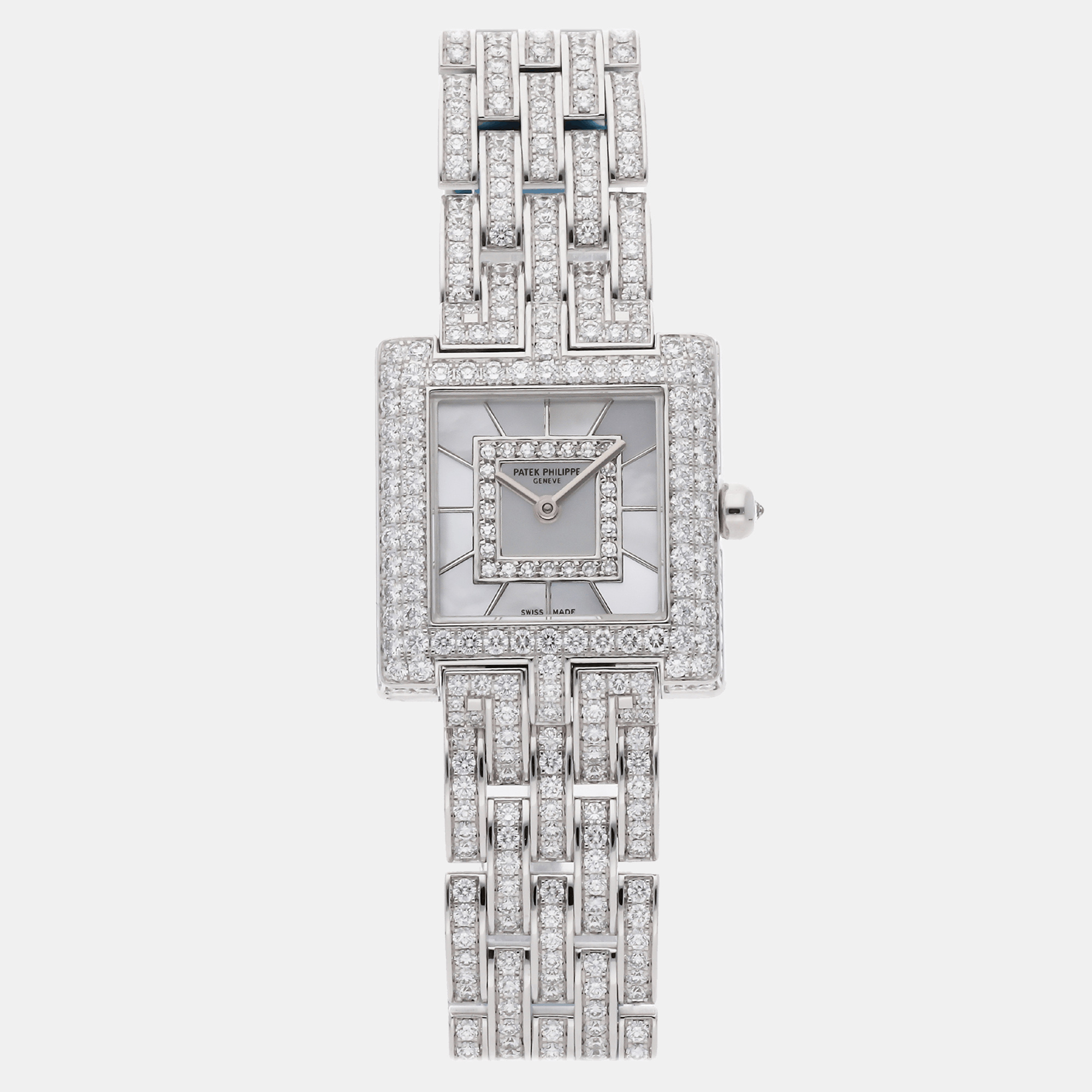 Patek philippe silver 18k white gold gondolo 4874/1g-001 quartz women's wristwatch 22 mm