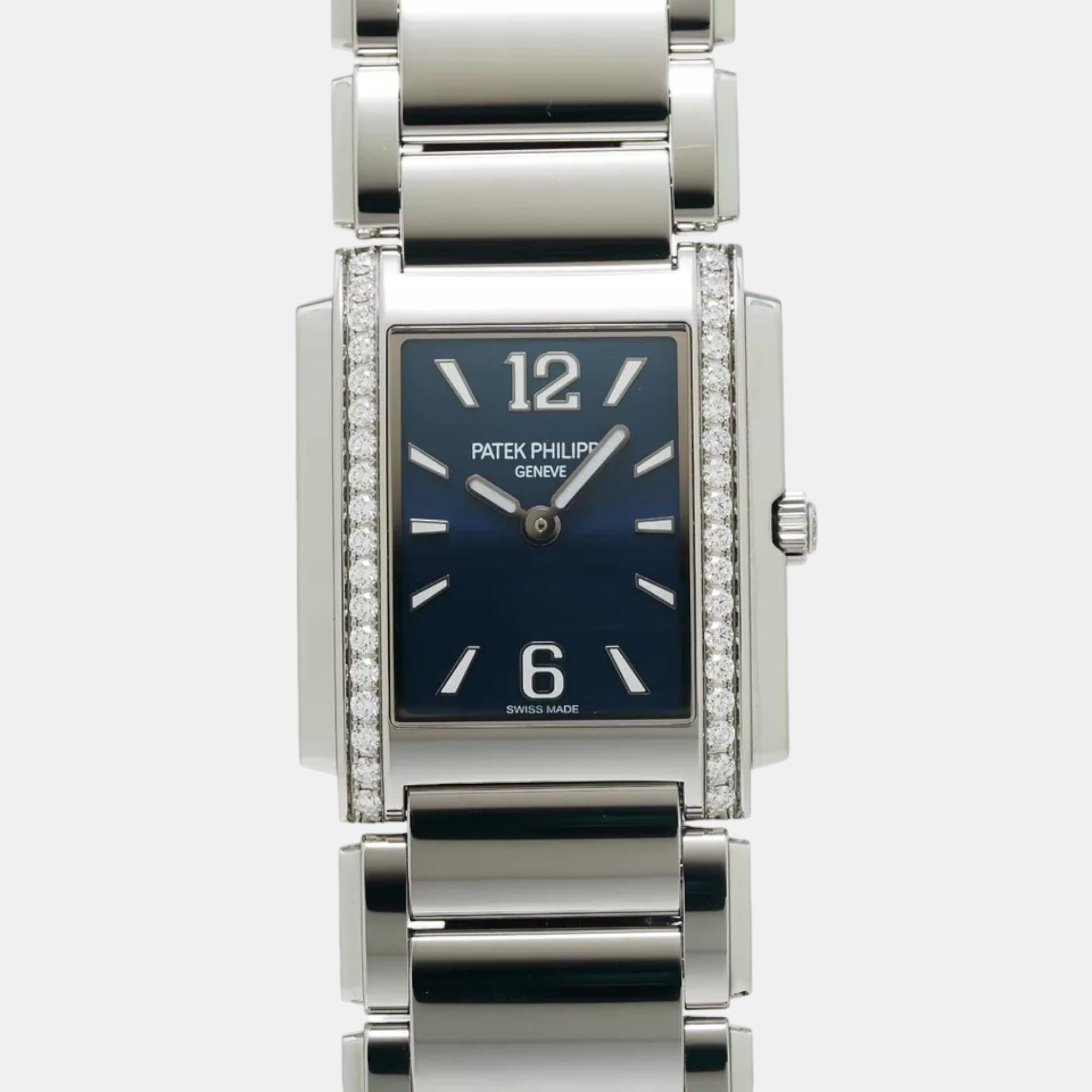 Patek philippe blue stainless steel twenty-4 quartz women's wristwatch 25 mm