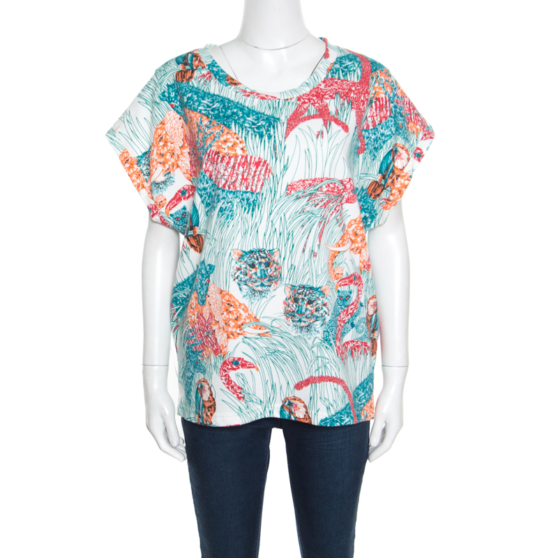 Paul & Joe Multicolor Jungle Printed Cotton Dolman Sleeve Top XL