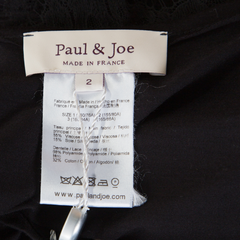 Paul & Joe Black Melange Knit Lace Paneled Kimono Sleeve Oversized Top S