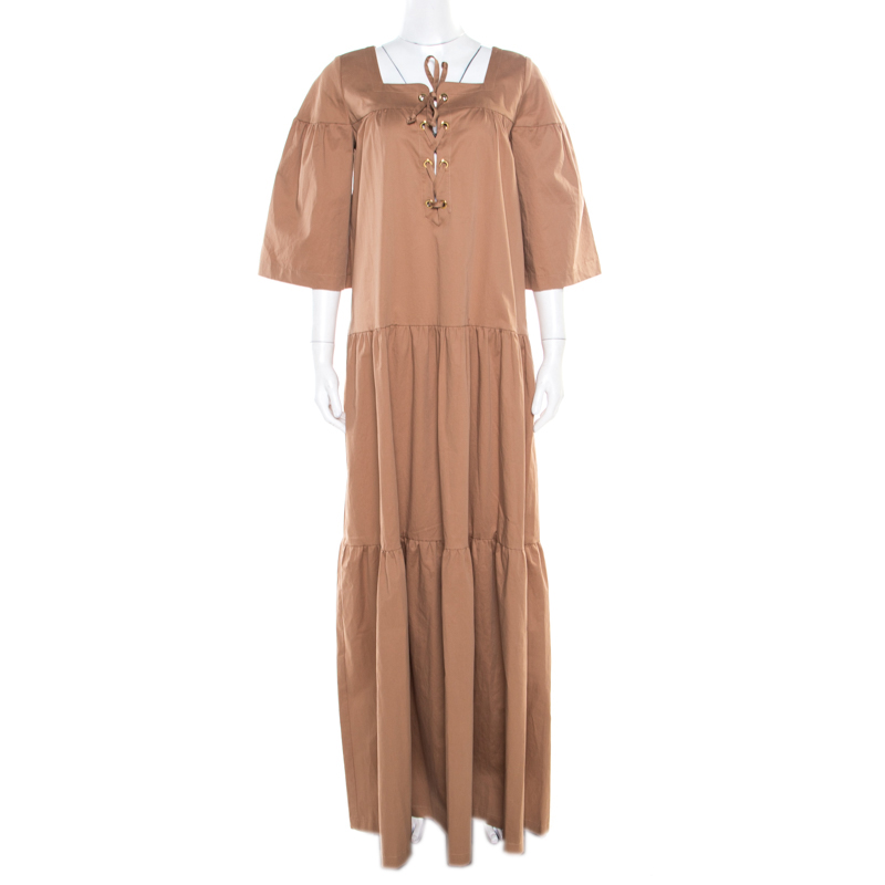 Paul and joe brown lace up detail tiered veracruz maxi dress m