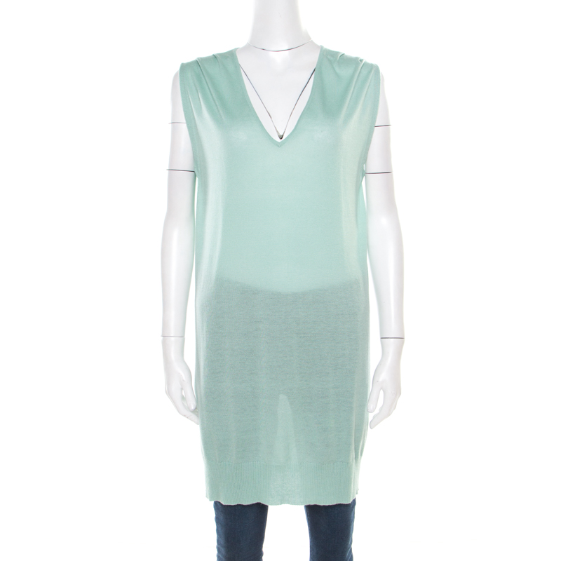 

Paul and Joe Mint Green Cashmere and Silk Knit V-Neck Sleeveless Tunic