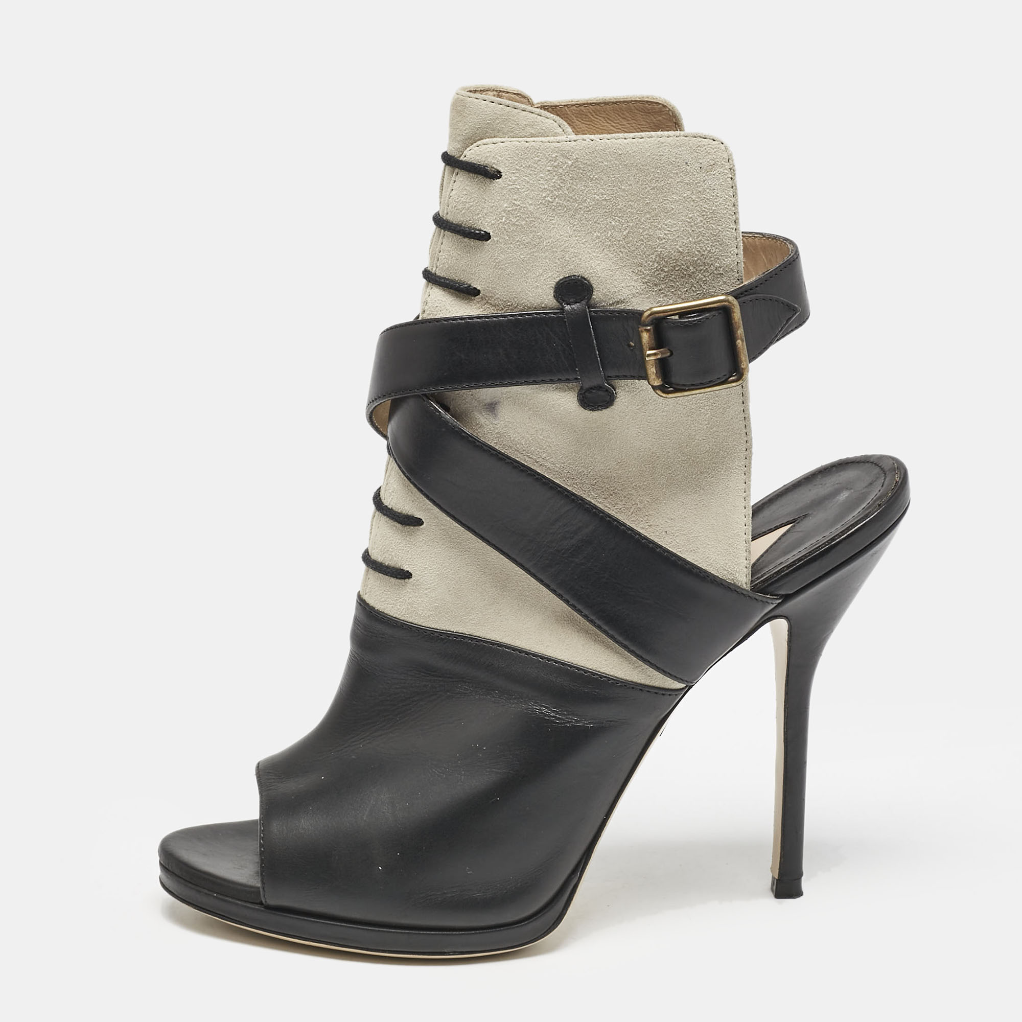 Paul Andrew Black/Grey Leather And Suede Criss Cross Open Toe Ankle Strap Boots Size
Paul Andrew Black/Grey Leather And Suede Criss Cross Open Toe Ankle Strap Boots Size