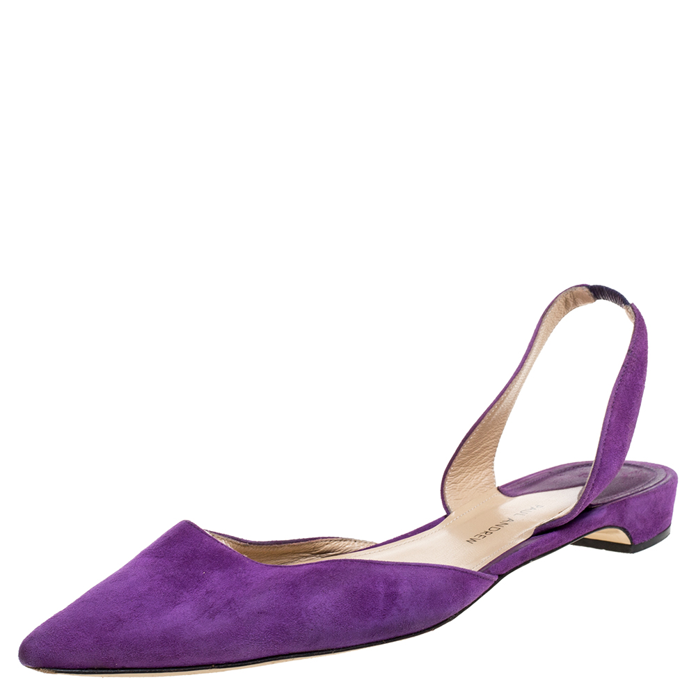 Image of Paul Andrew Purple Suede Rhea Slingback Flat Sandals Size