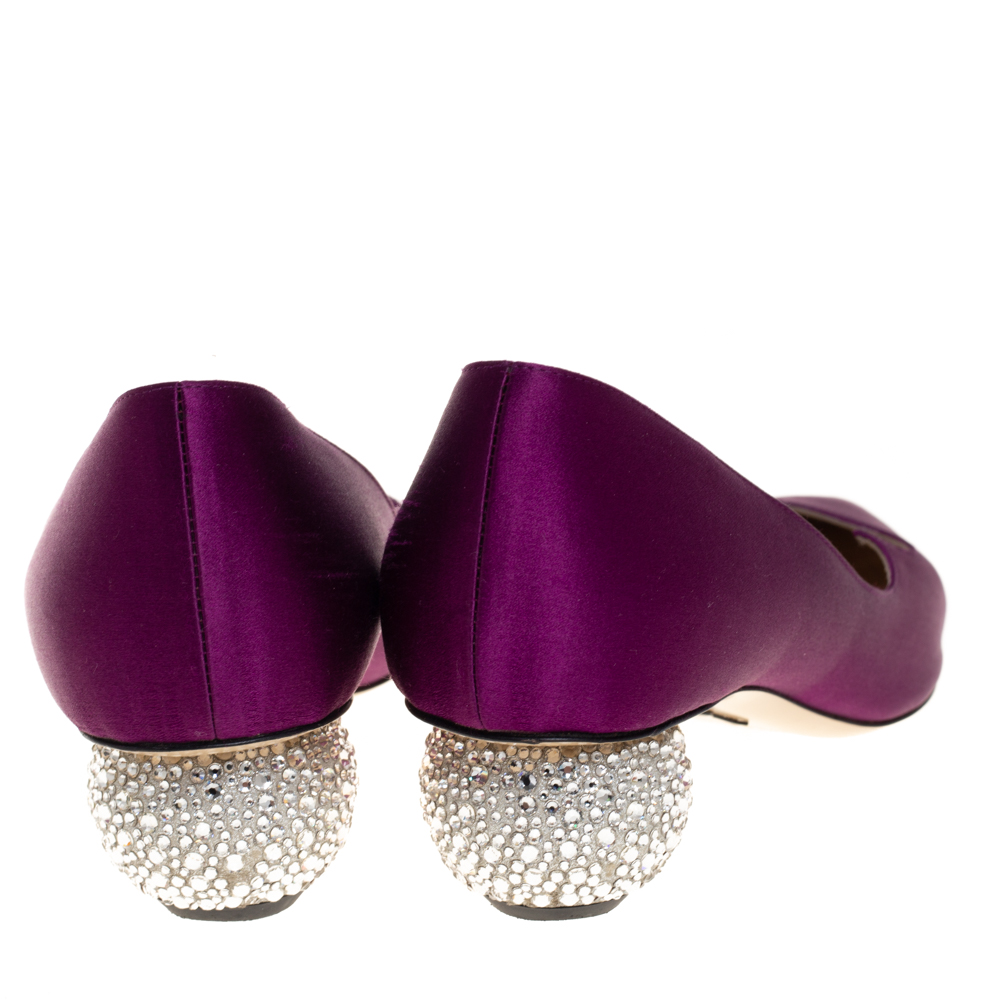 Paul Andrew Purple Satin Ankara Crystal Embellished Block Heel Pumps Size 37
