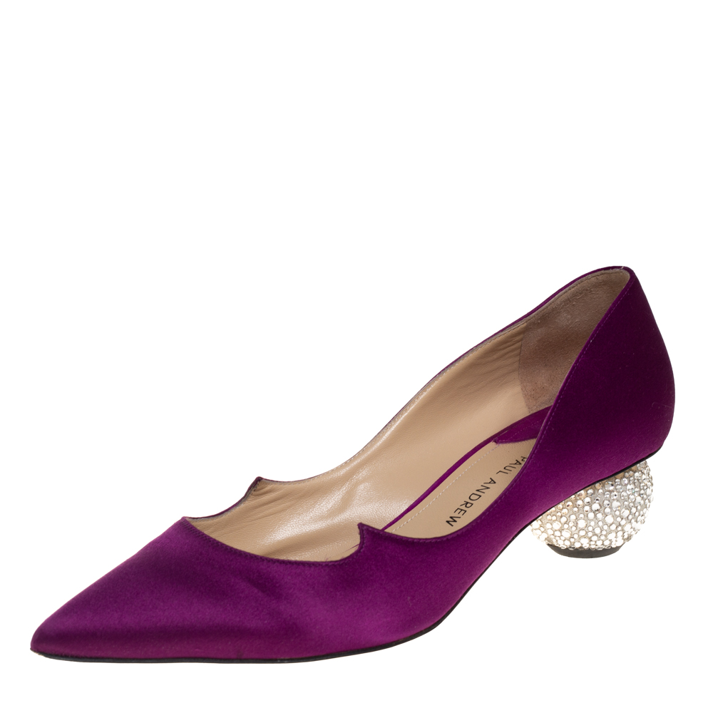 Paul andrew purple satin ankara crystal embellished block heel pumps size 37