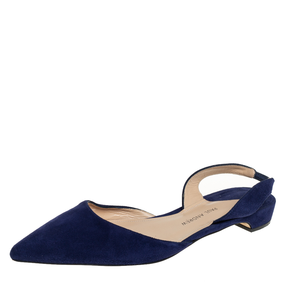 Paul Andrew Navy Blue Suede Rhea Flat Sandals Size 38