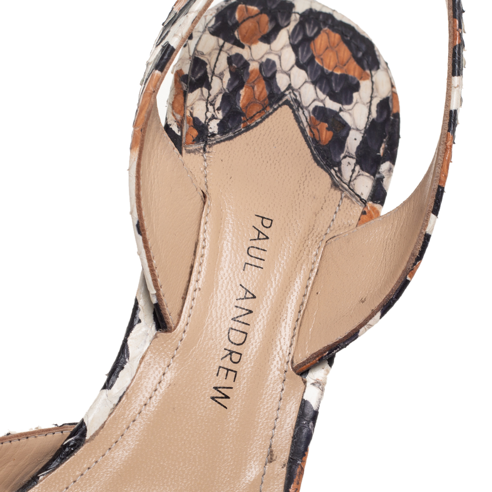 Paul Andrew Multicolor Leopard Print Snakeskin Leather Slingback Sandals Size 38