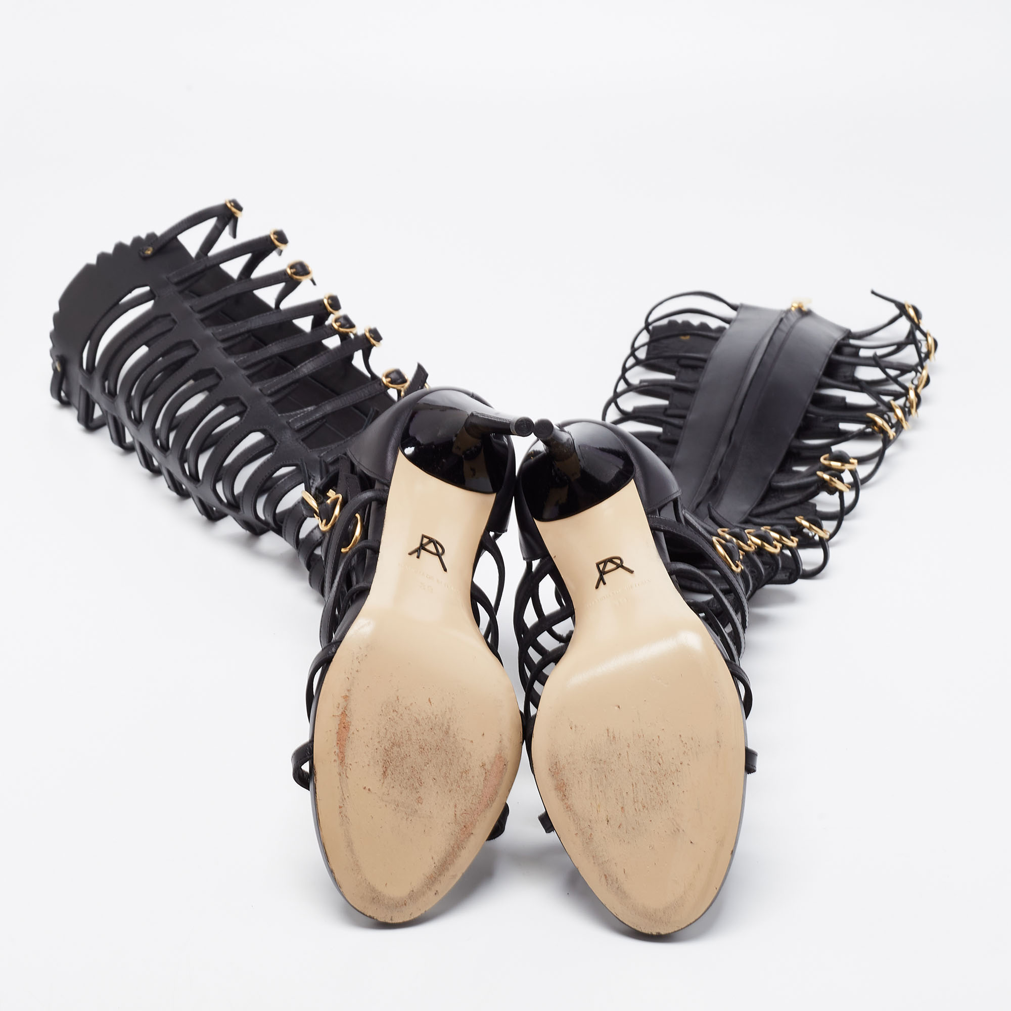 Paul Andrew Black Leather Athena Gladiator Sandals Size 39