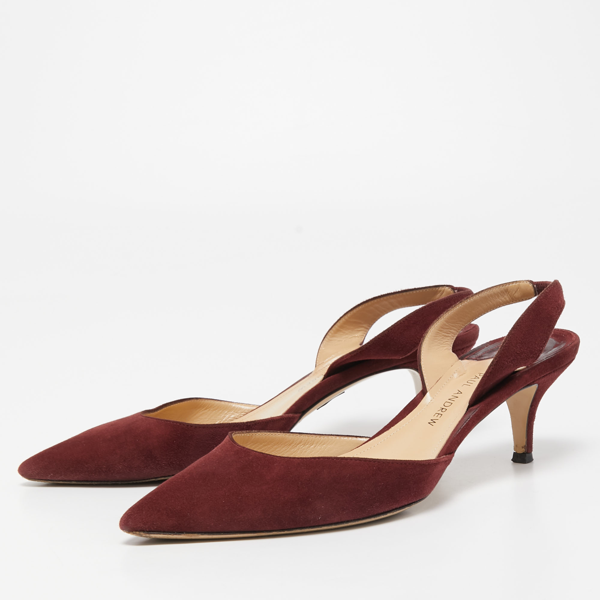 Paul Andrew Burgundy Suede Rhea Slingback Pumps Size 37.5