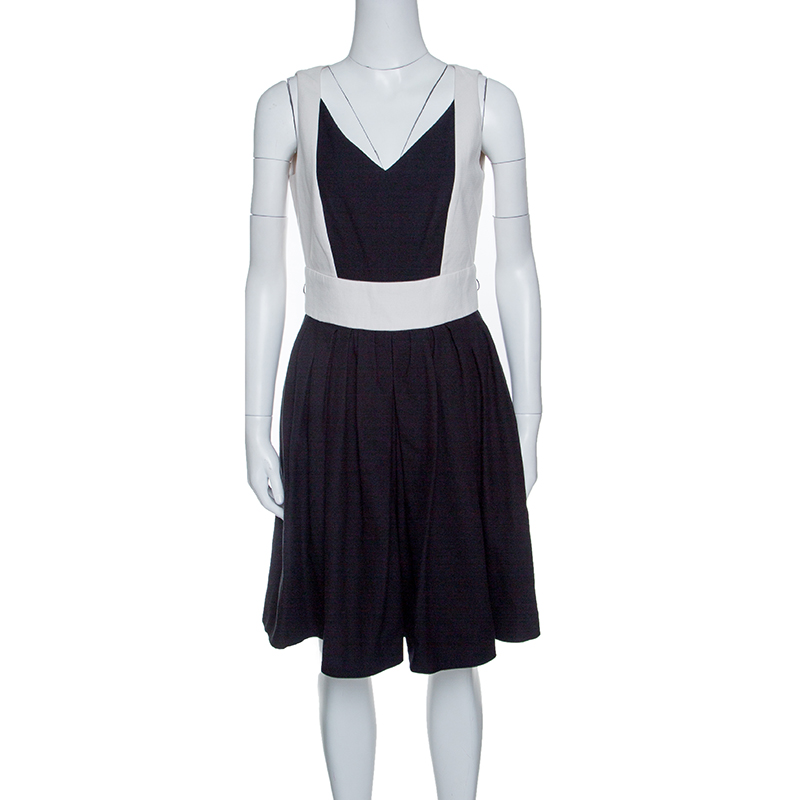 Image of Paule Ka Monochrome Colorblock Cotton Knit Sleeveless Dress M