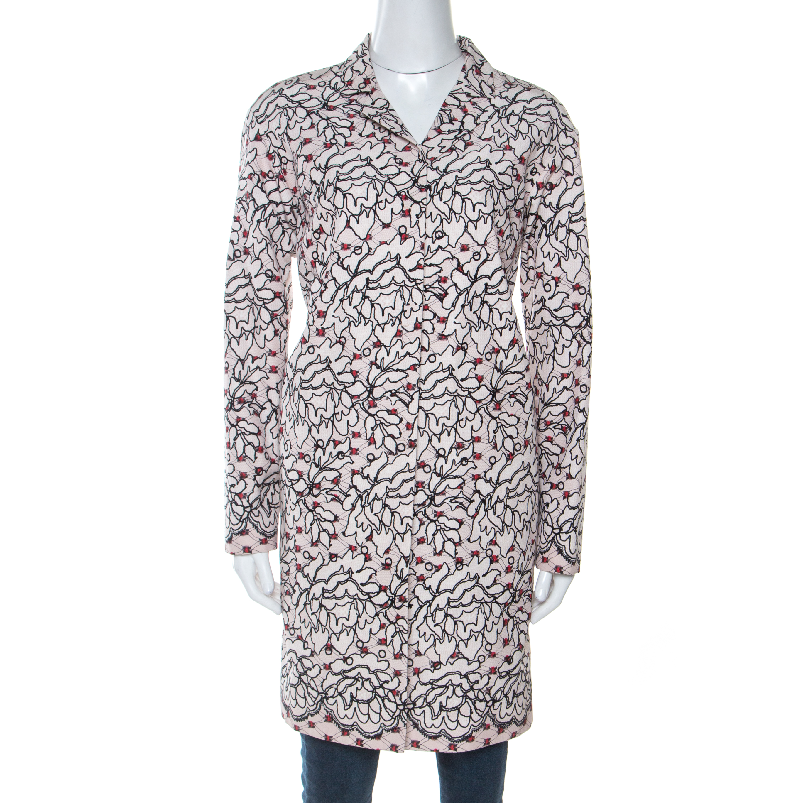 Image of Paule Ka Blush Pink Floral Printed Cotton Silk Long Coat M