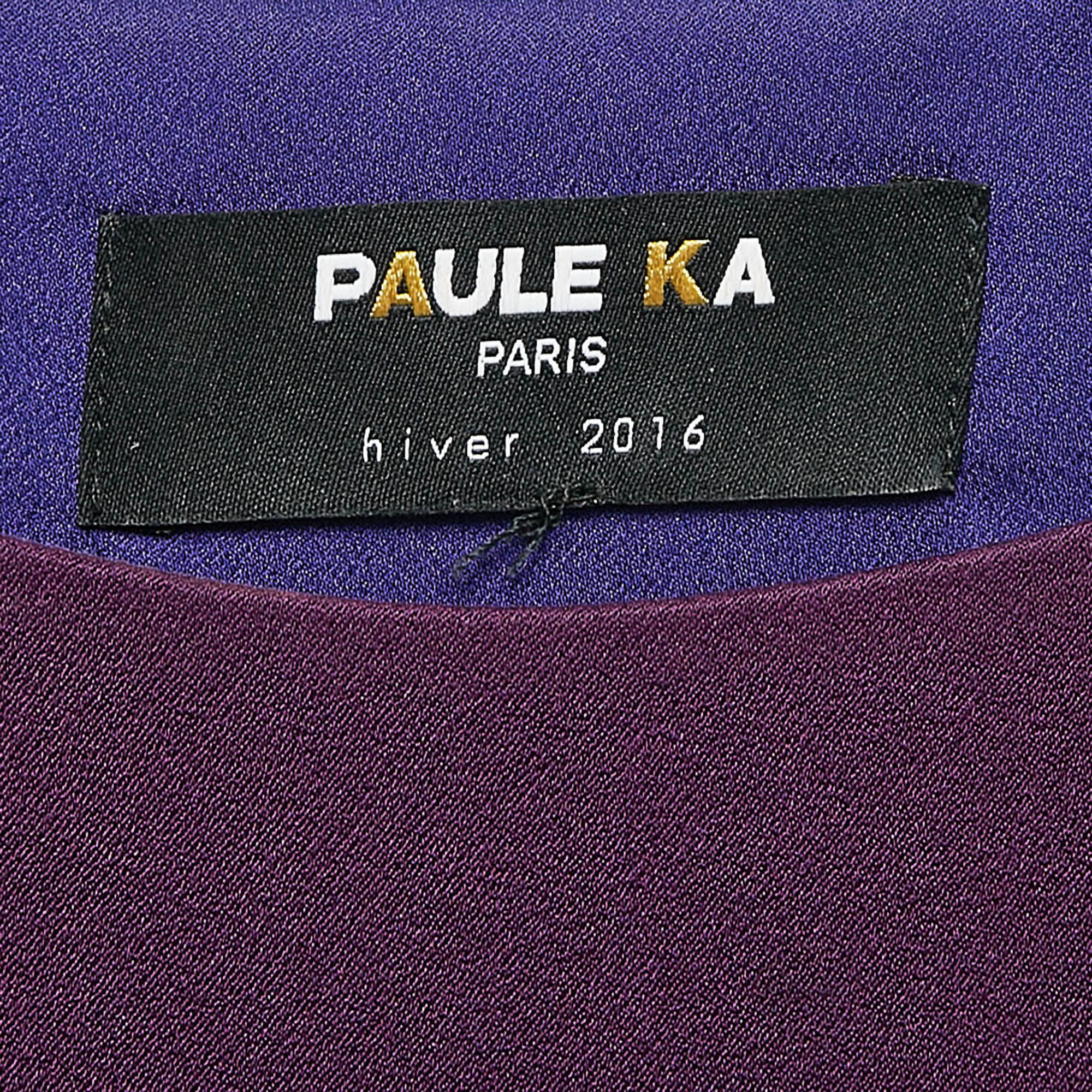 Paule Ka Purple Satin Pleated Bow Detail Maxi Dress M