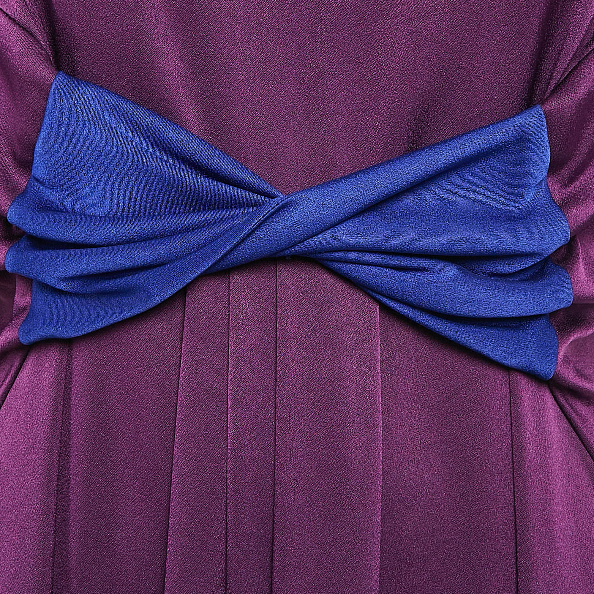 Paule Ka Purple Satin Pleated Bow Detail Maxi Dress M