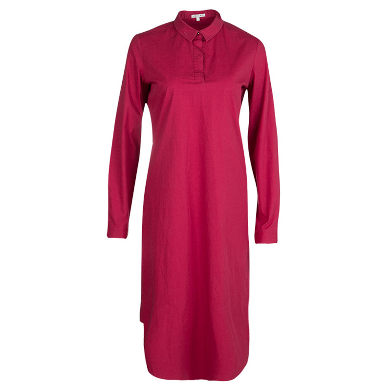 Image of Paule Ka Red Cotton Long Sleeve Shirt Dress M