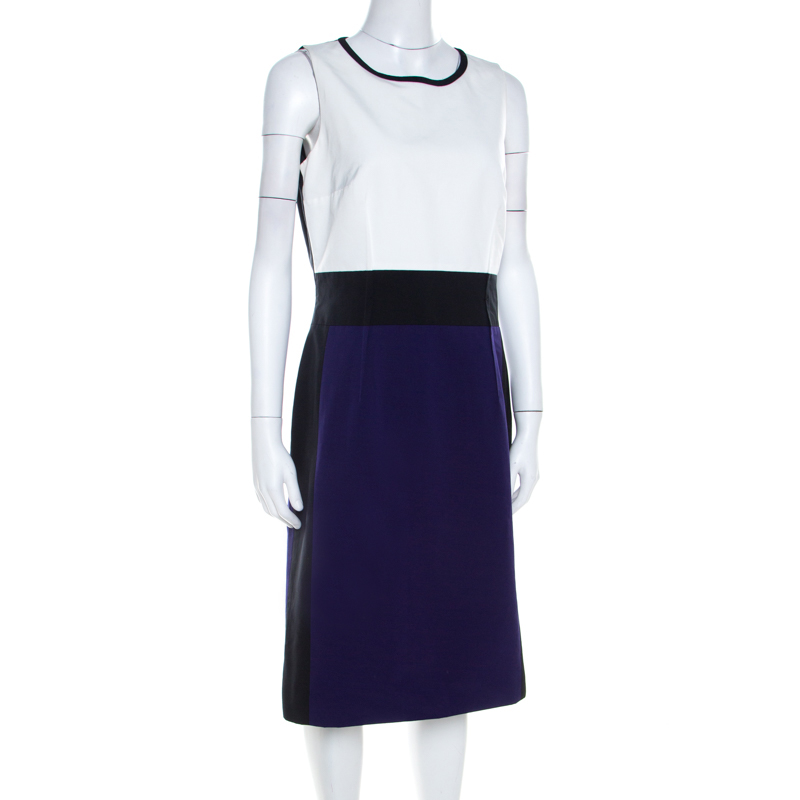 Paule Ka Black White and Purple Fitted Knee Length Dress M
