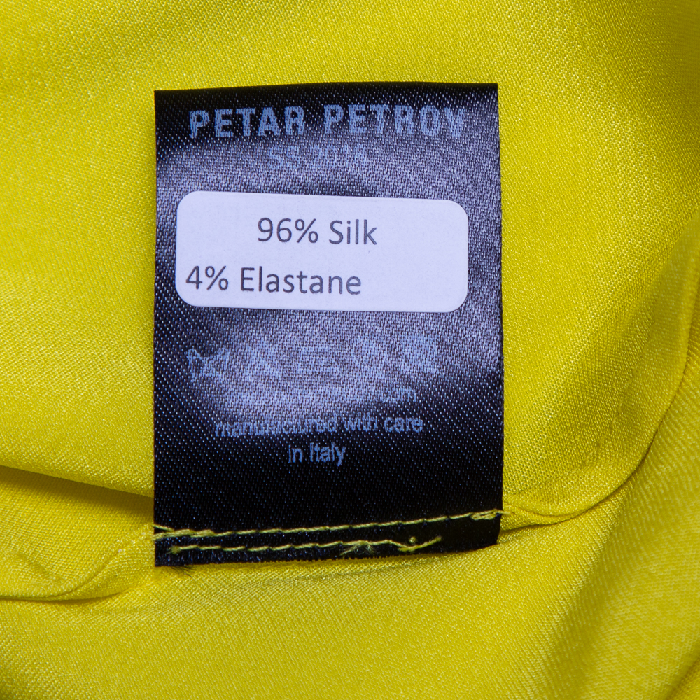 Petar Petrov Yellow Silk Satin Neck Tie Detail Draped Open Back Top S