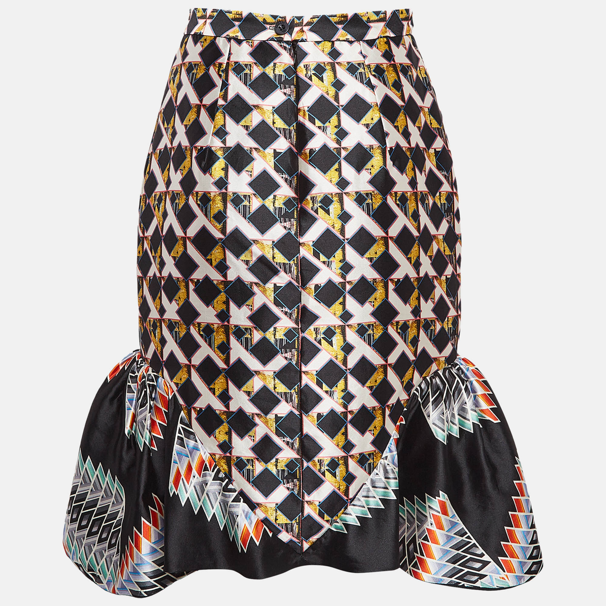 Peter Pilotto Multicolor Printed Silk Ruffled Knee-Length Skirt S