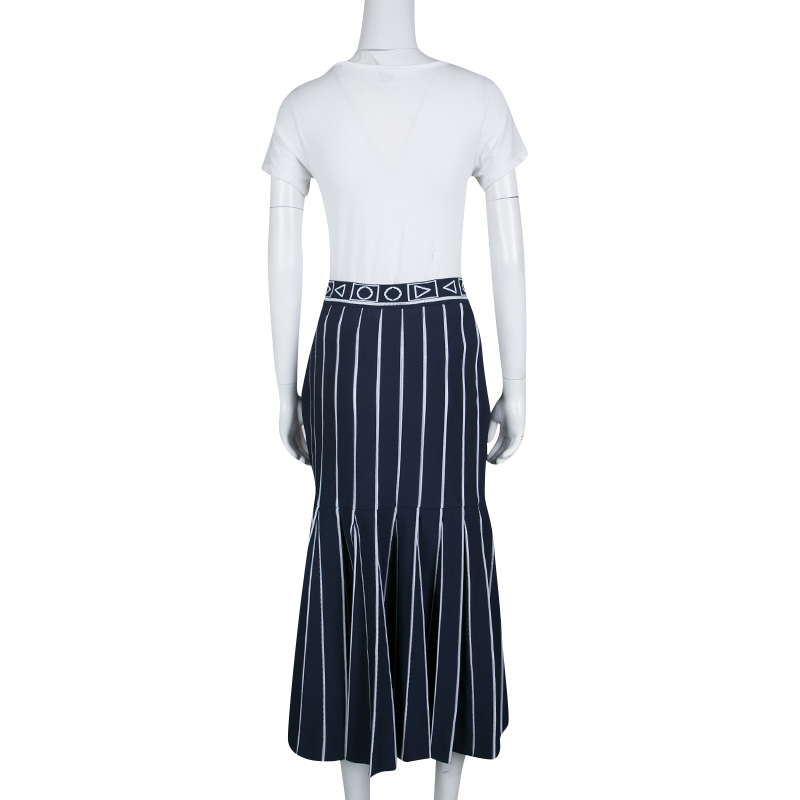 Peter Pilotto Navy Blue And White Index Knit Slit Detail Midi Skirt M