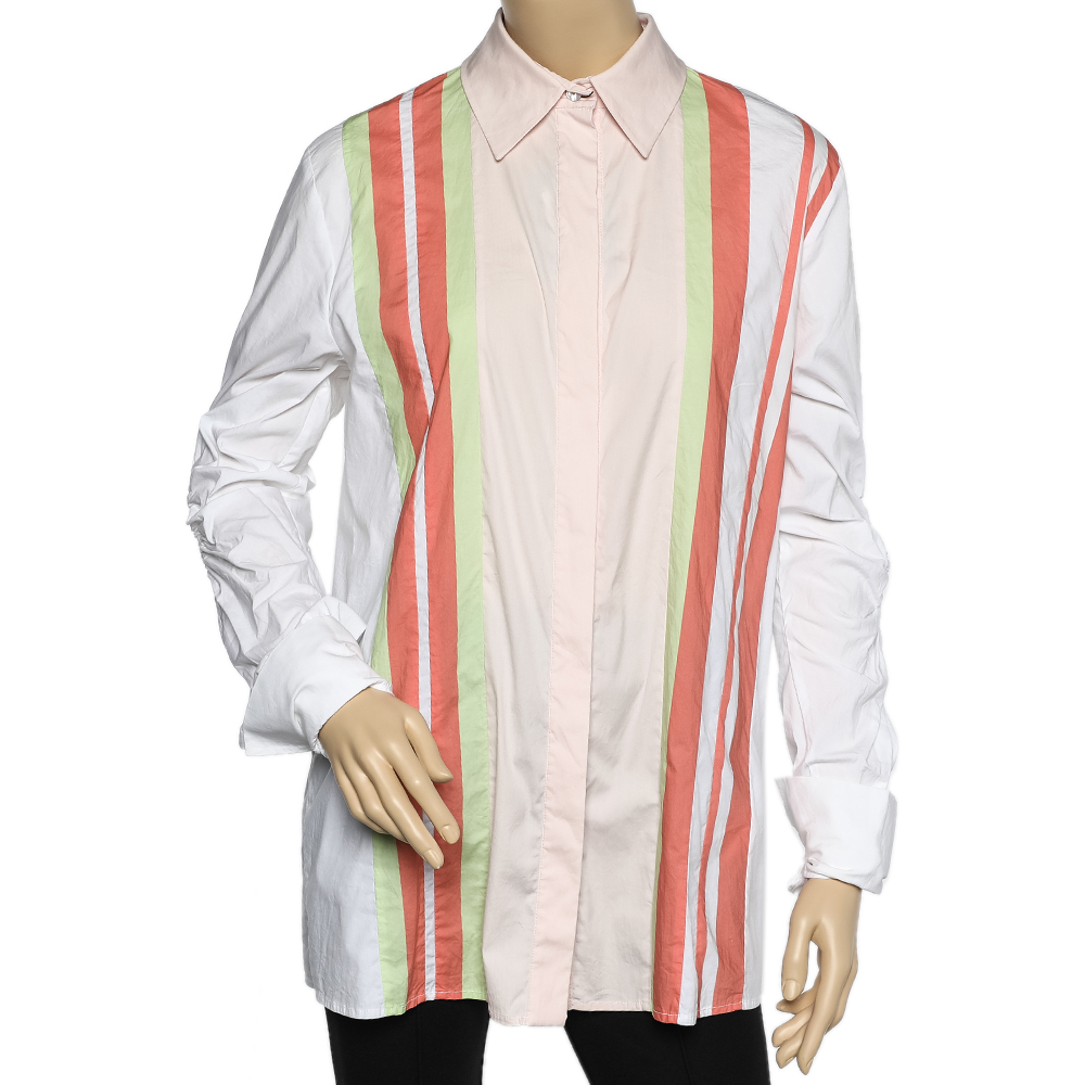 Peter pilotto multicolor striped cotton cutout sleeve detail shirt s