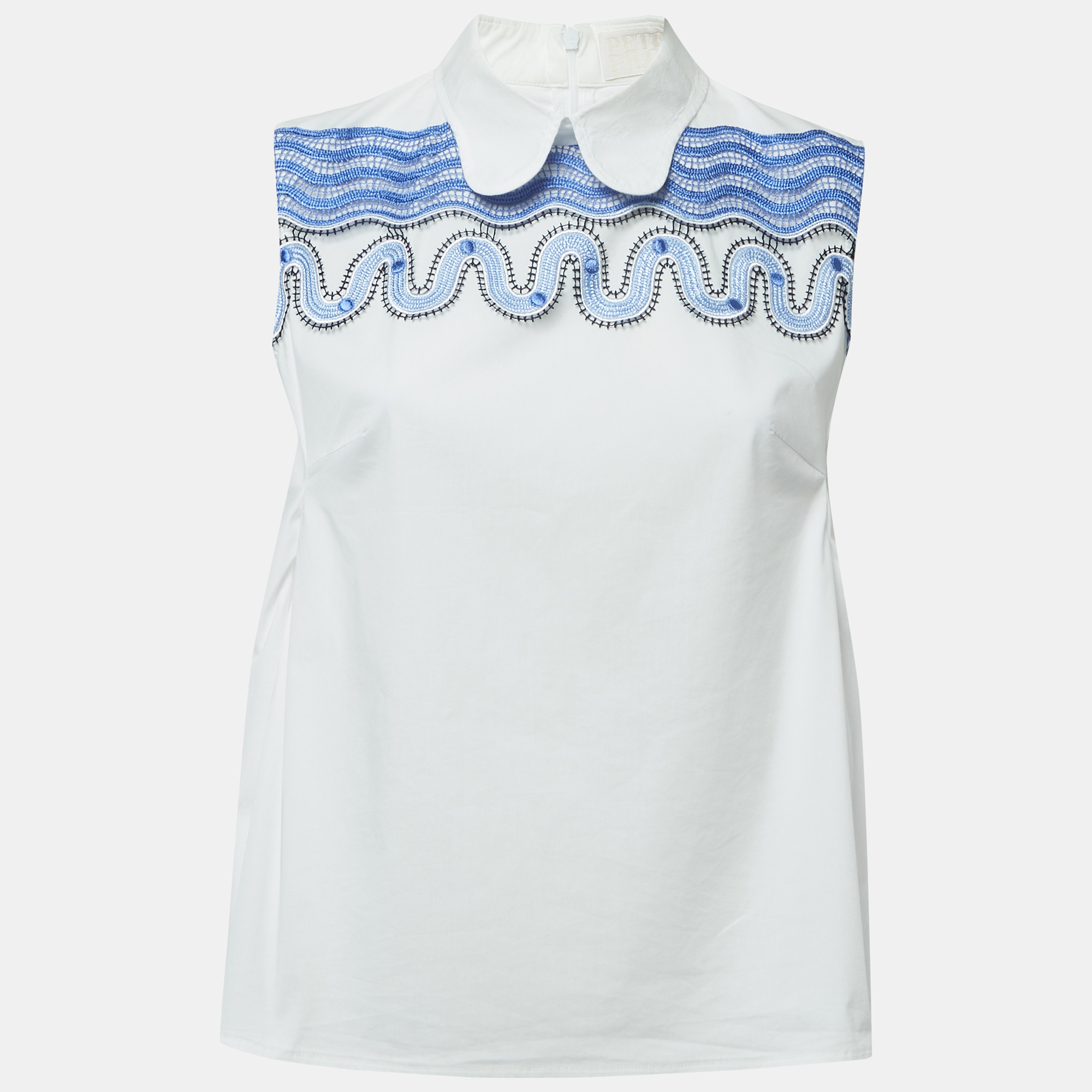 Peter Pilotto White Cotton Contrast Lace Detailed Sleeveless Shirt Blouse S