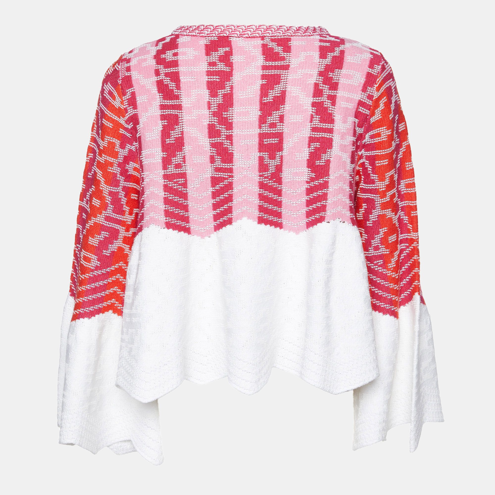 Peter Pilotto Pink/White Cotton & Wool Knit Peplum Sweater S