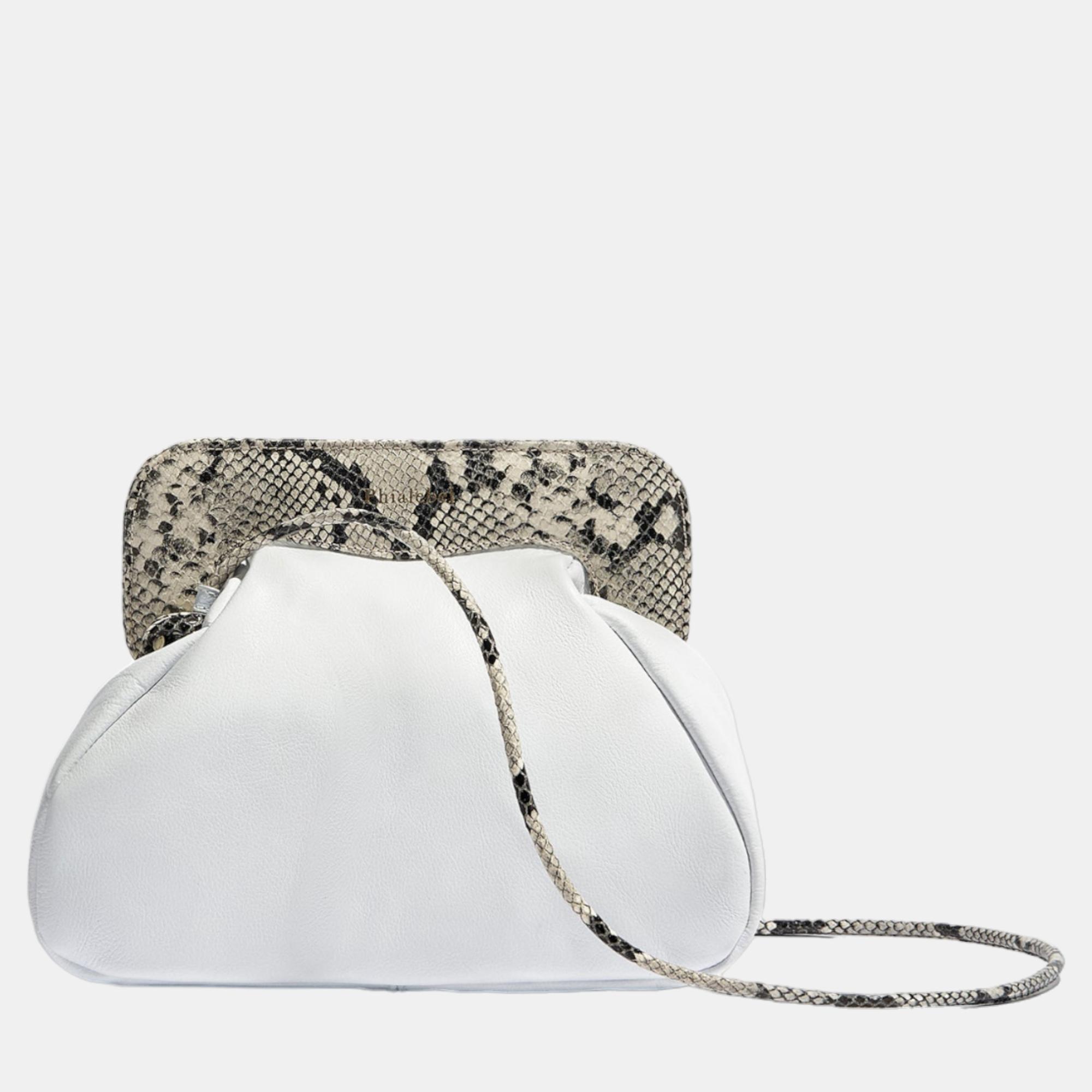 Phialebel Constanza White & Python Print Leather Shoulder Bag