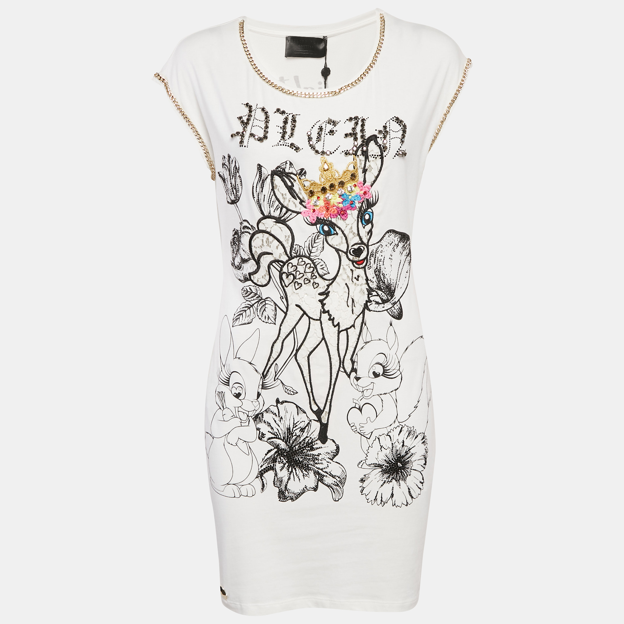 Philipp Plein Couture White Deer Embellished Cotton Mini Dress L
Philipp Plein Couture White Deer Embellished Cotton Mini Dress L