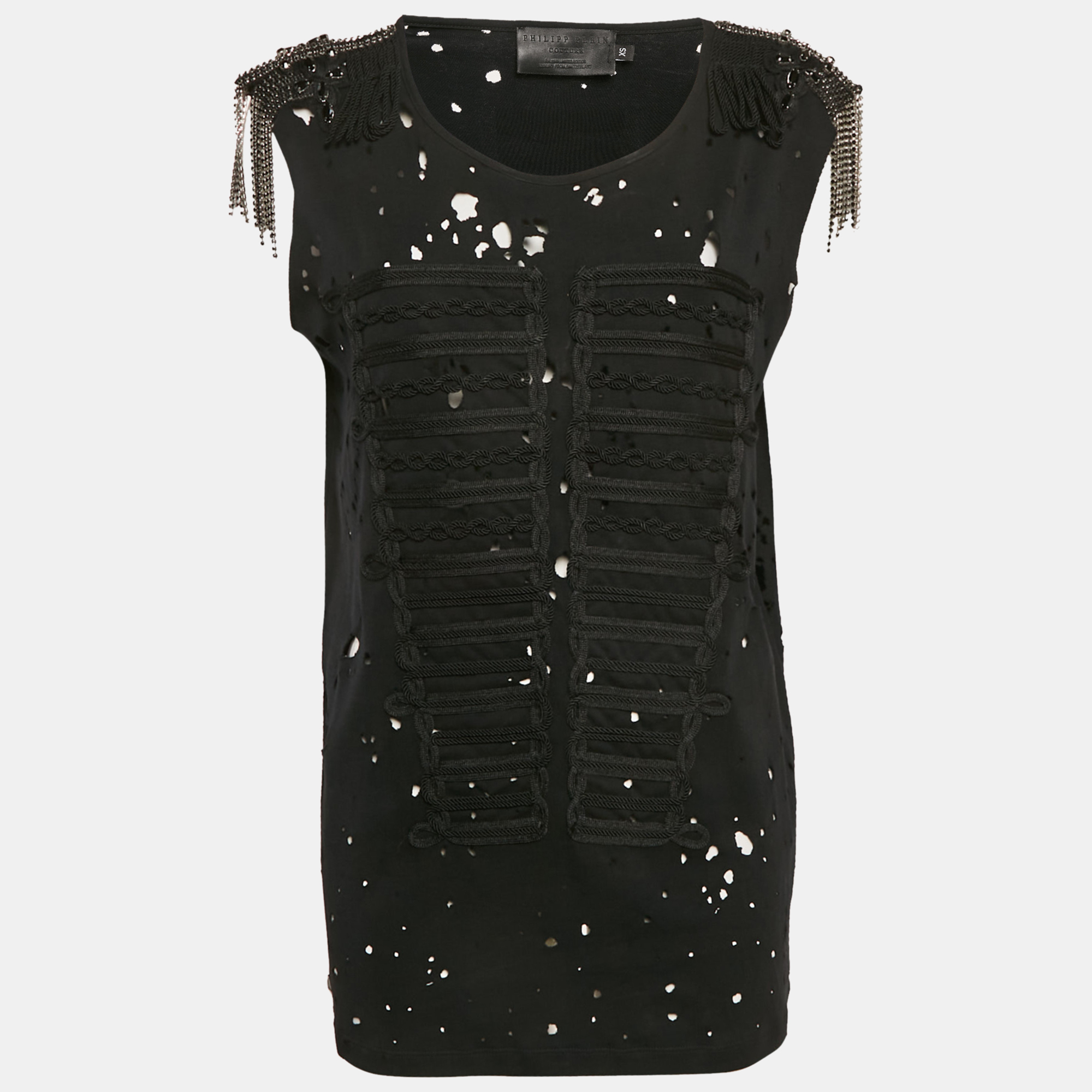 Philipp Plein Couture Black Shoulders Embellished Distressed Top XS
Philipp Plein Couture Black Shoulders Embellished Distressed Top XS