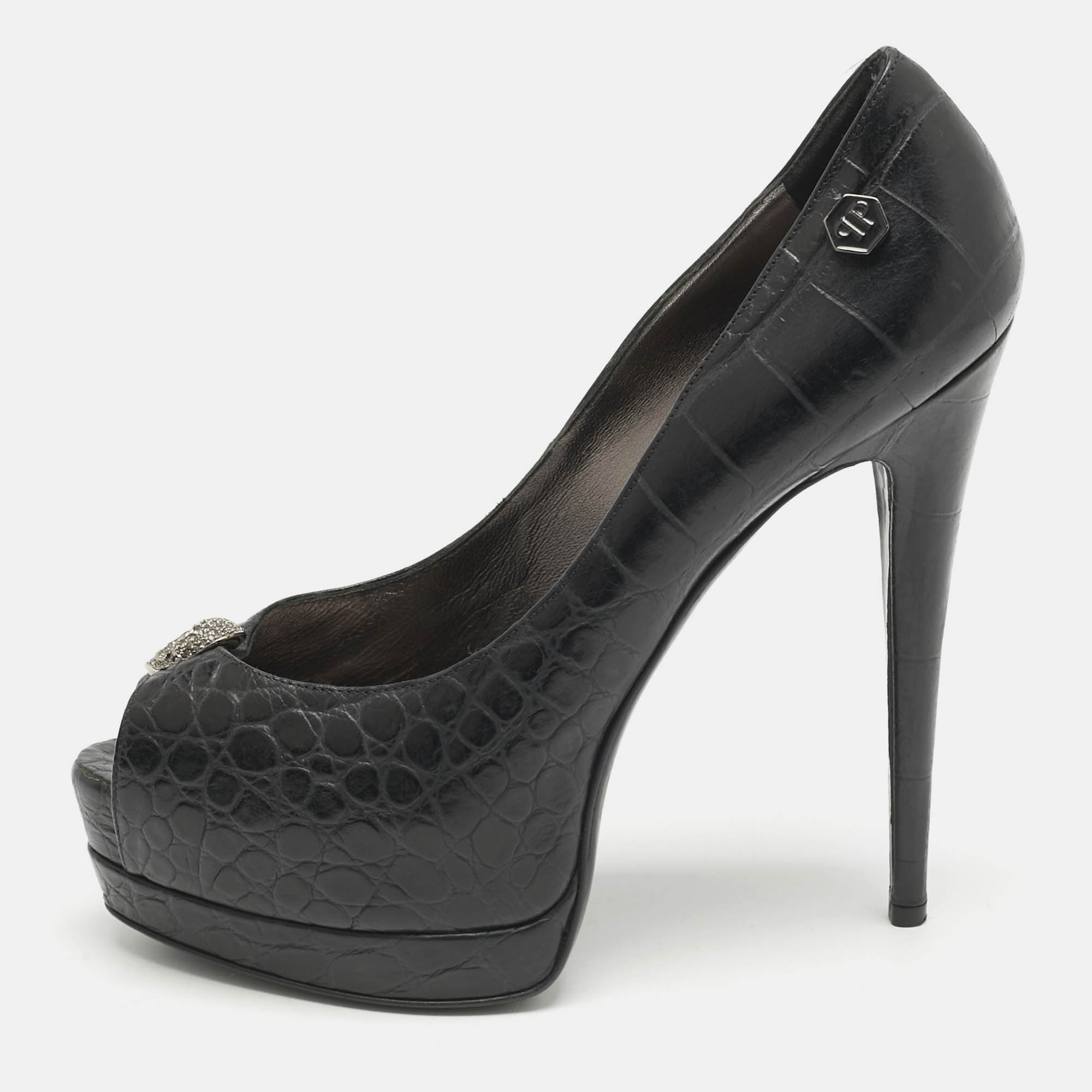 Philipp Plein Black Croc Embossed Leather Skull Peep Toe Platform Pumps Size
Philipp Plein Black Croc Embossed Leather Skull Peep Toe Platform Pumps Size