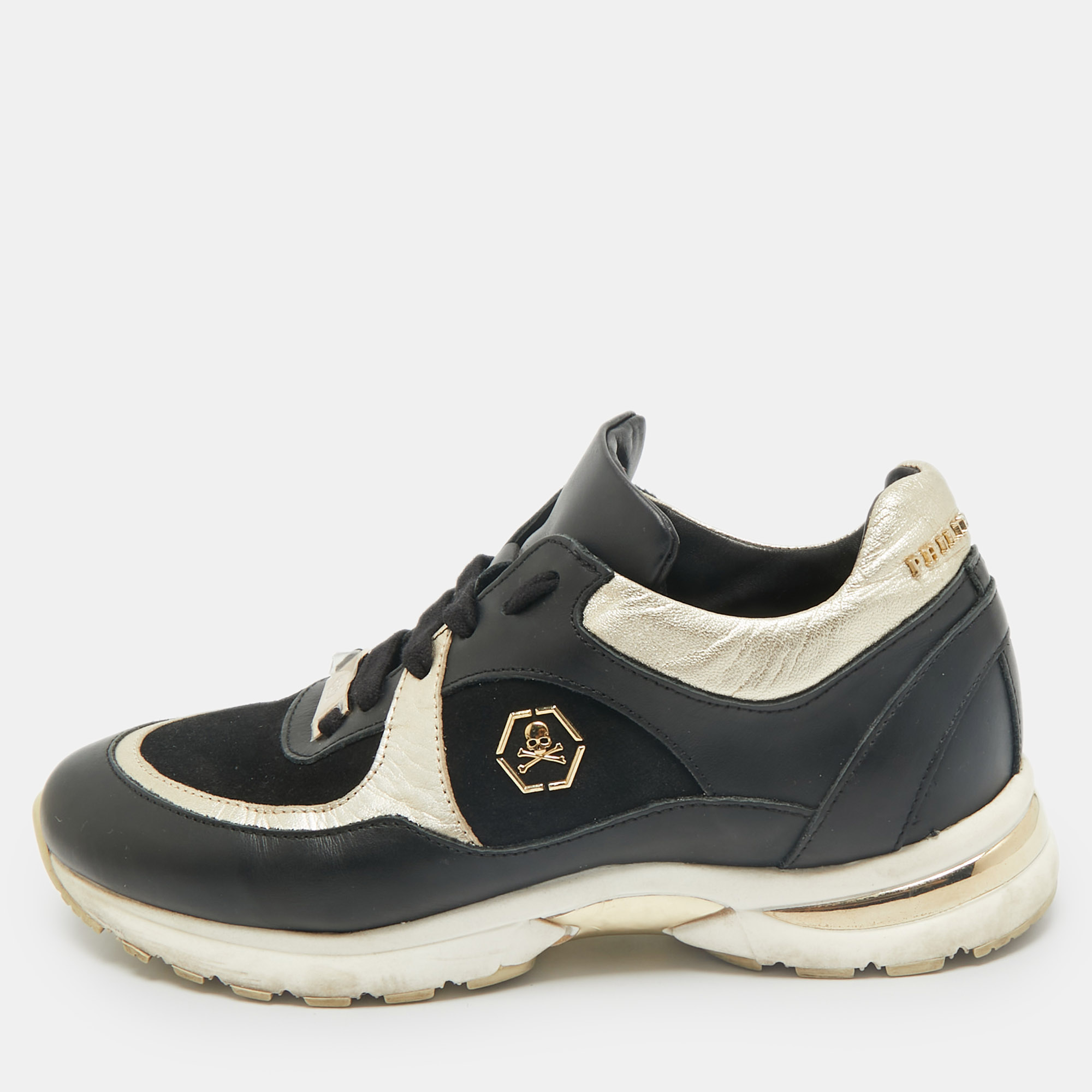 Philipp Plein Black/Gold Leather and Suede Low Top Sneakers Size
Philipp Plein Black/Gold Leather and Suede Low Top Sneakers Size