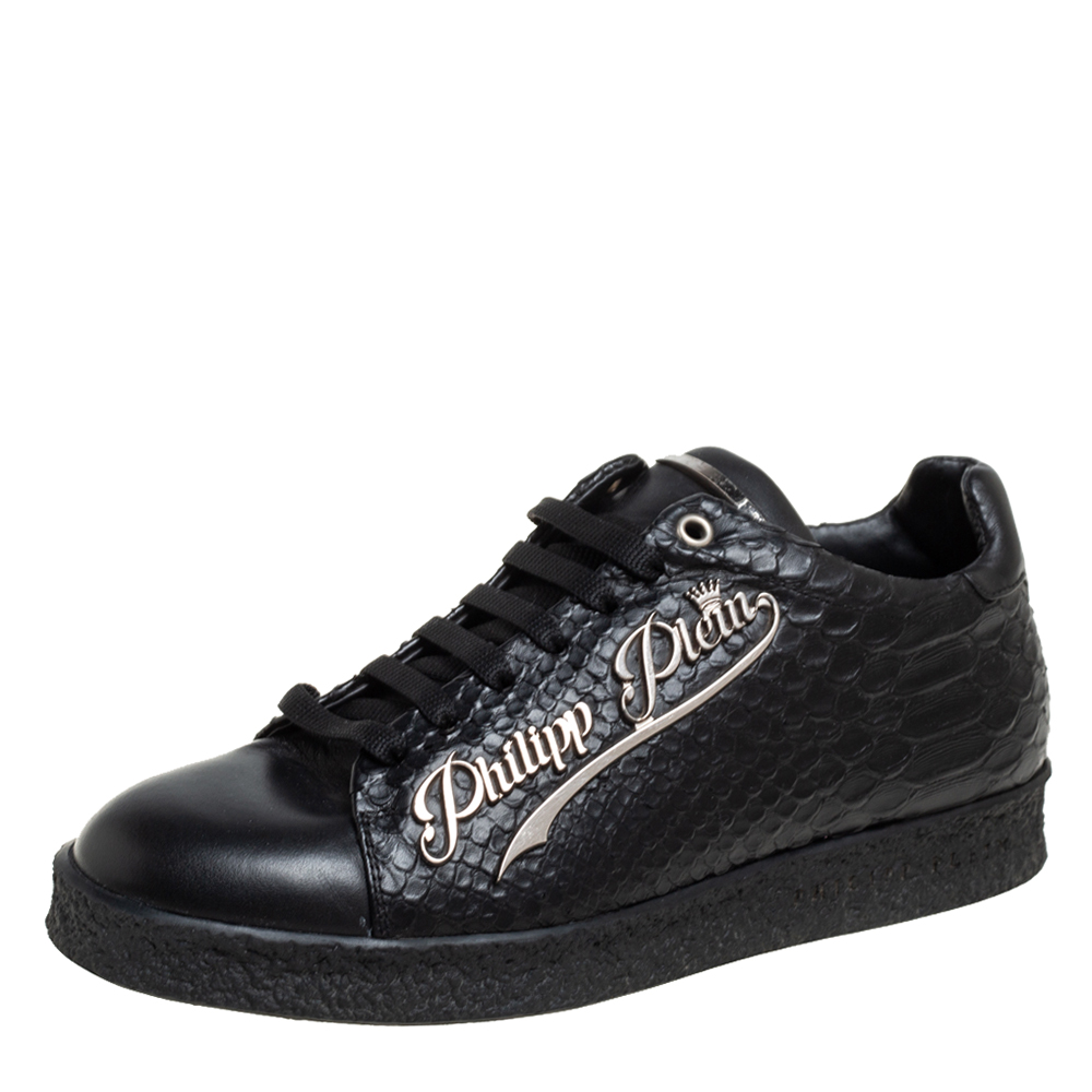 

Philipp Plein Black Python Embossed Leather Low Top Sneakers Size