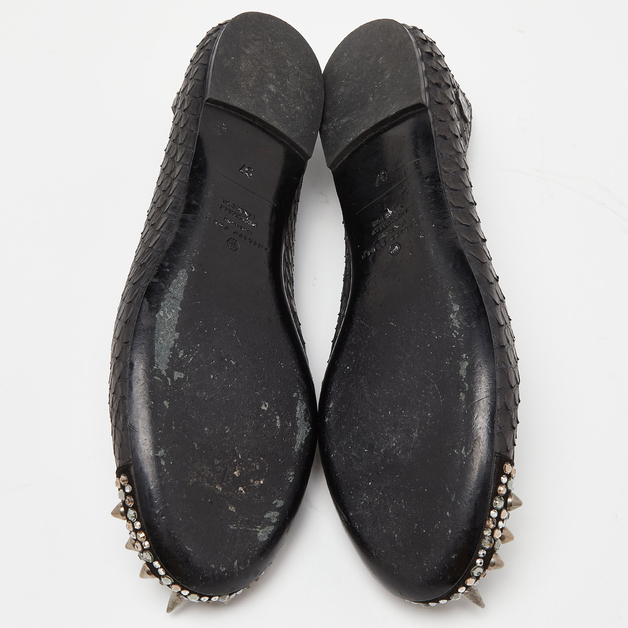 Philipp Plein Black Watersnake Leather Spike Ballet Flats Size 37