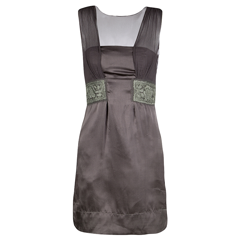 Philosophy Di Alberta Ferretti Grey Embroidered Sleeveless Silk Dress S