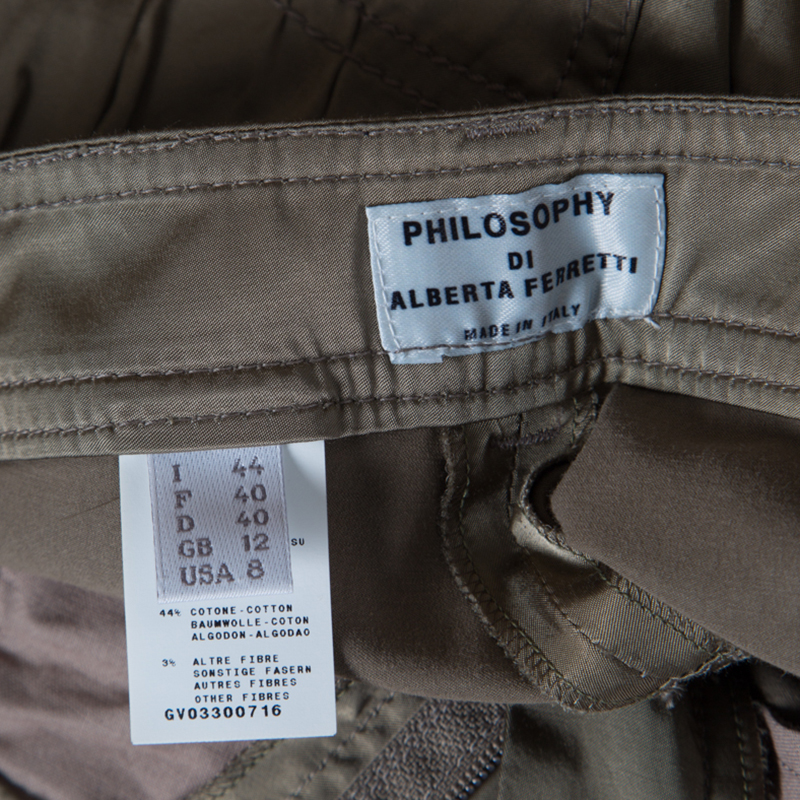 Philosophy Di Alberta Ferretti Olive Green Satin Blazer And Trouser Set M