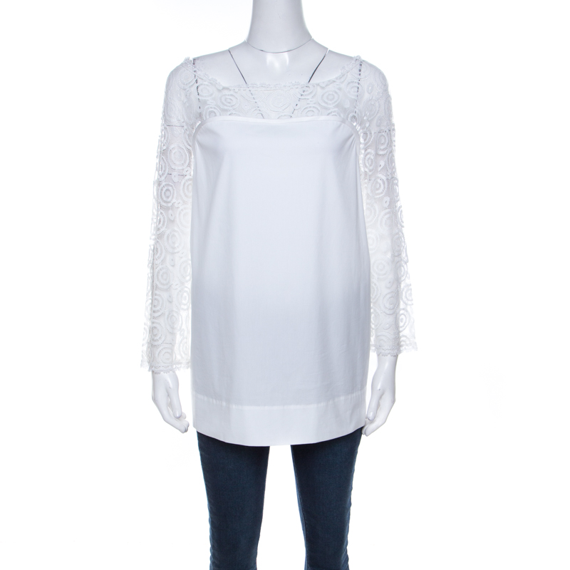 Philosophy Di Alberta Ferretti Off White Cotton Lace Detail Top L