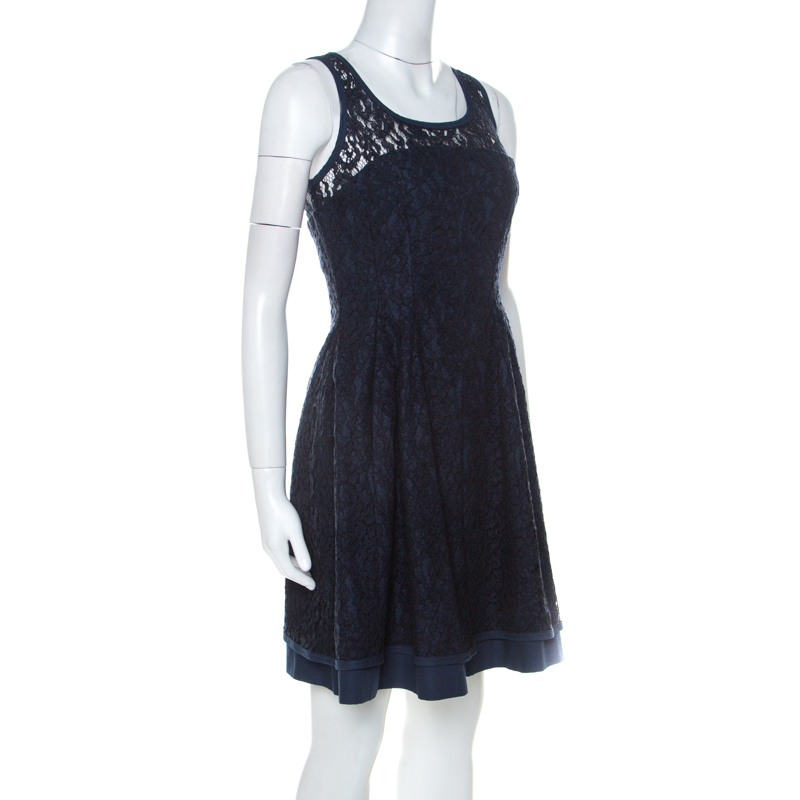 

Philosophy di Alberta Ferretti Navy Blue Cotton Blend Sleeveless Lace Dress